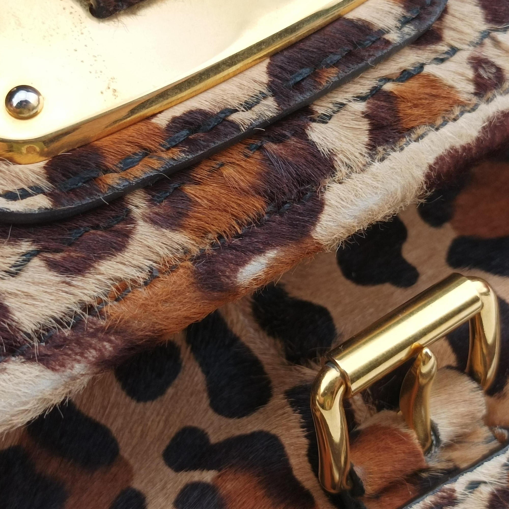 Vintage Prada Leopard Print Brown×Multicolour ponyhair  shoulderbag | stylenewstar