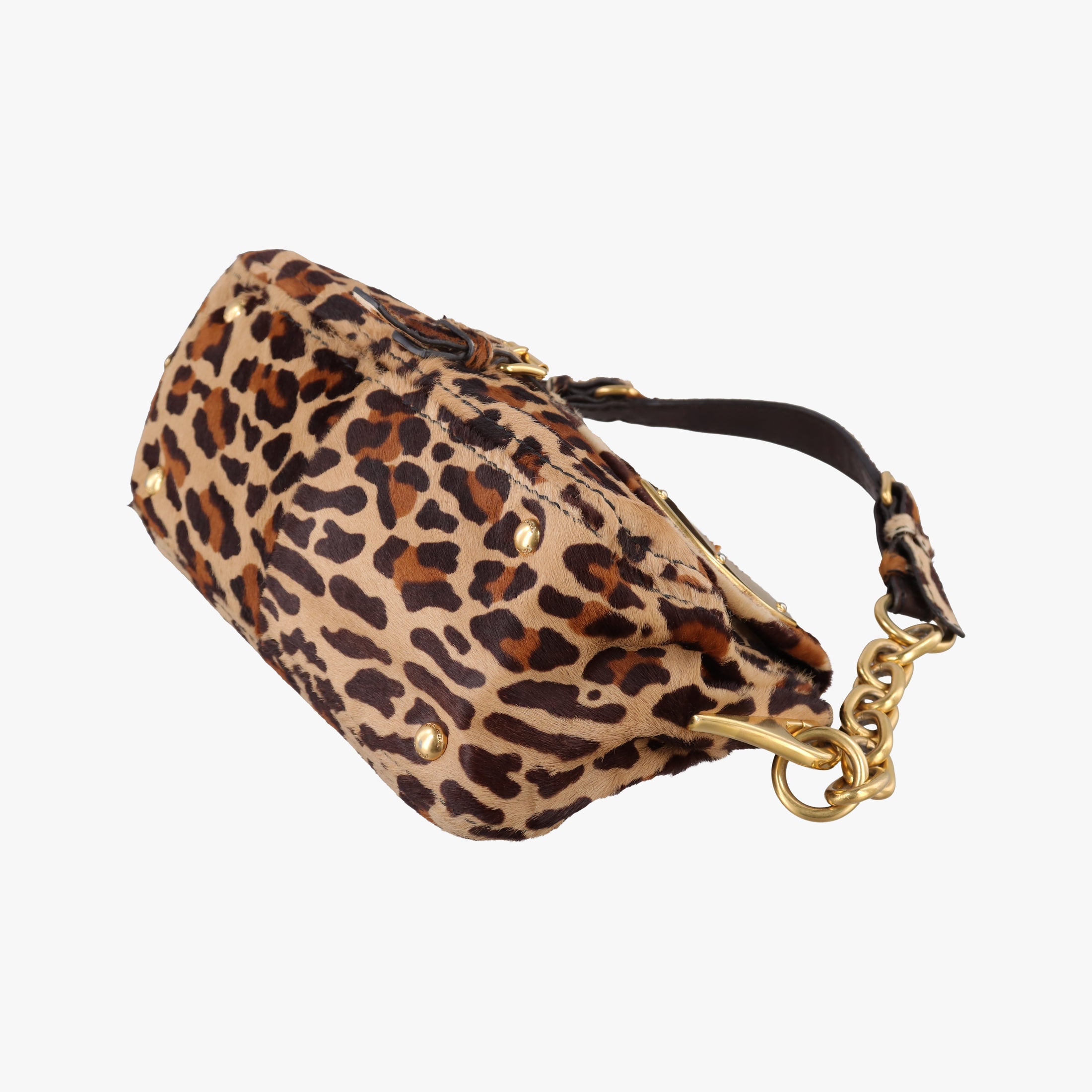 Vintage Prada Leopard Print Brown×Multicolour ponyhair  shoulderbag | stylenewstar
