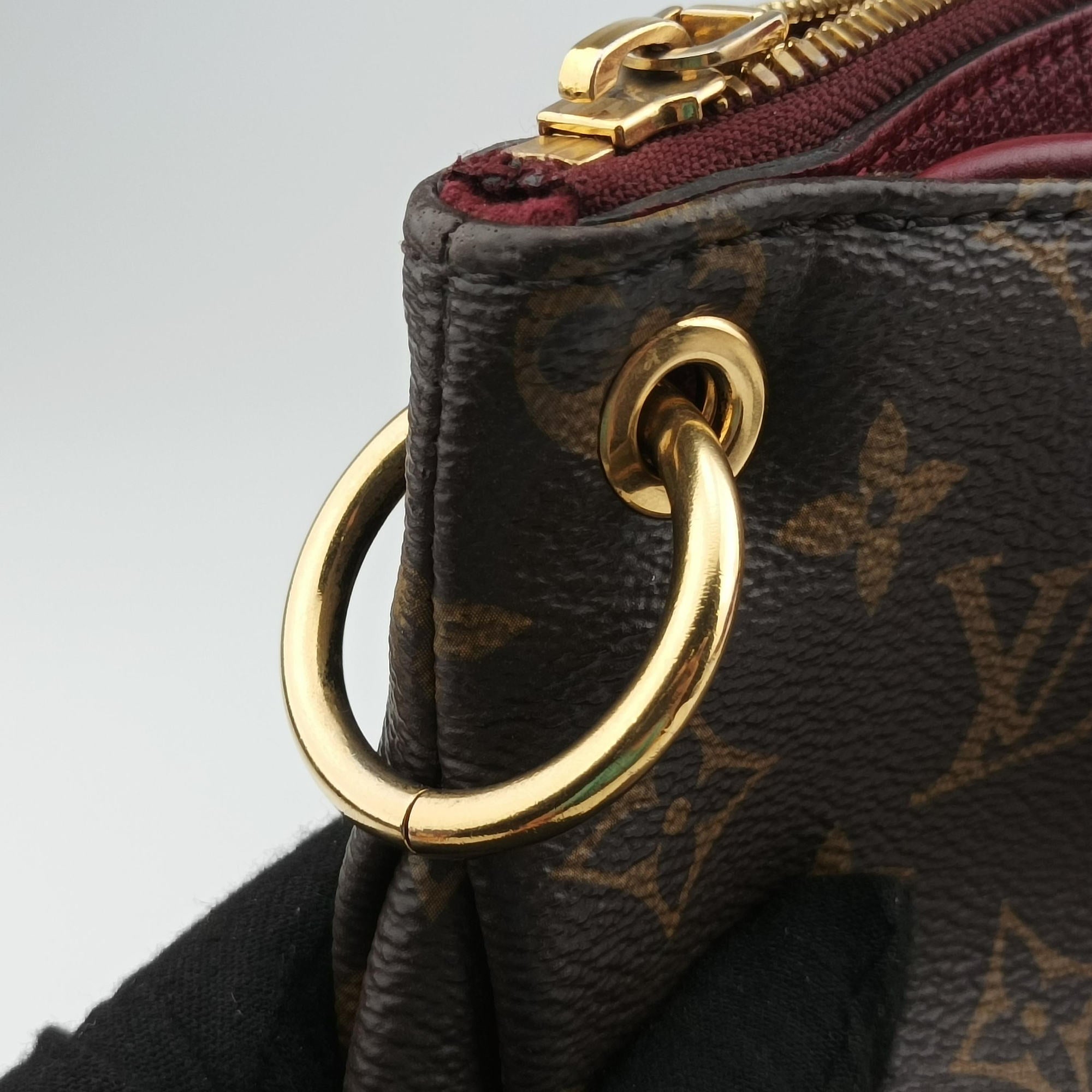 Pre-owned Louis Vuitton PALLAS brown×RAISIN Monogram Canvas×calf leather M41599 shoulderbag | stylenewstar