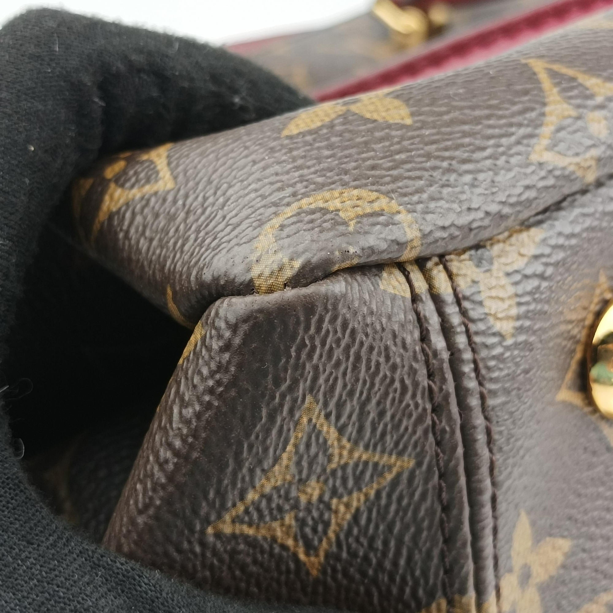 Pre-owned Louis Vuitton PALLAS brown×RAISIN Monogram Canvas×calf leather M41599 shoulderbag | stylenewstar