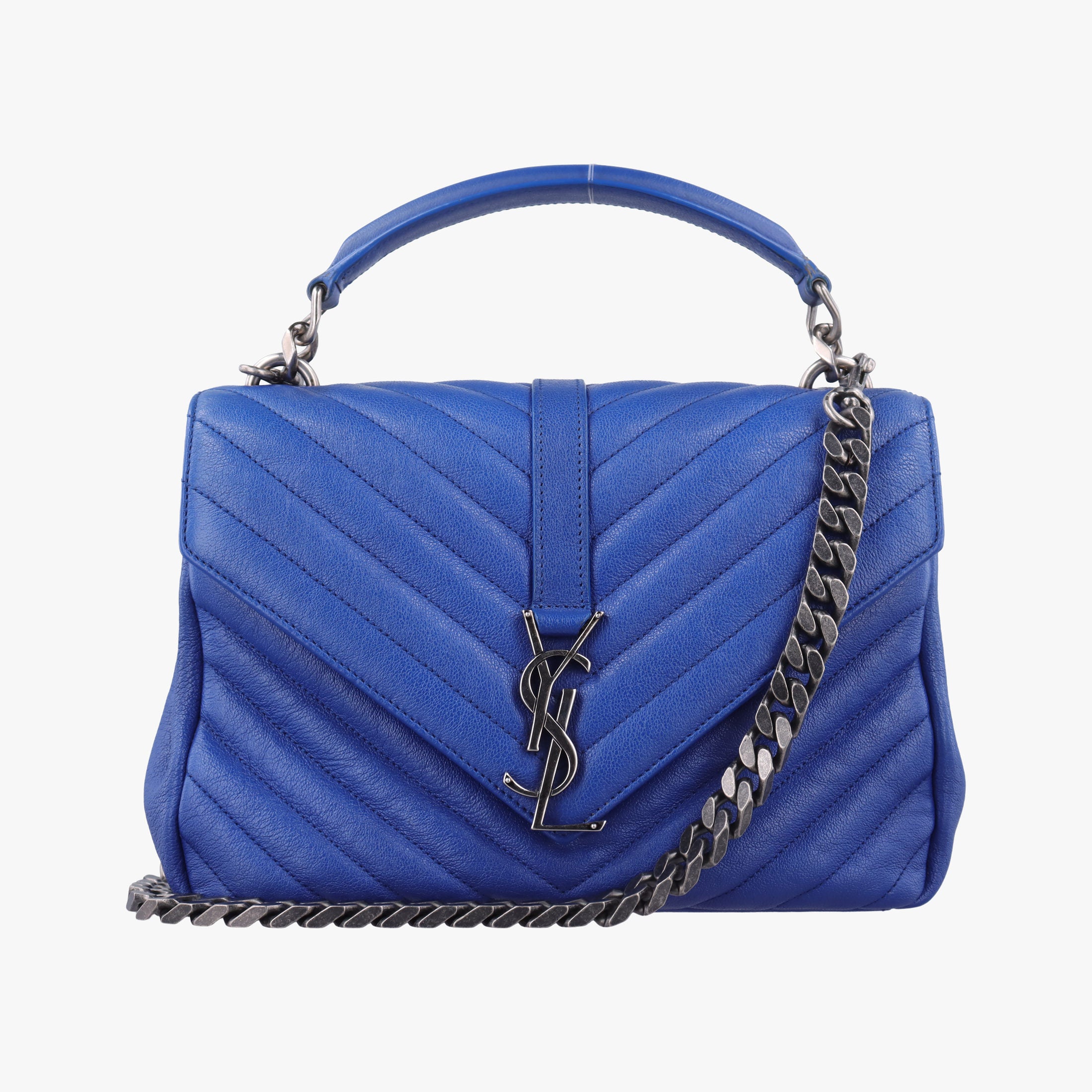 Vintage Yves Saint Laurent COLLEGE Blue Leather 392737 shoulderbag | stylenewstar