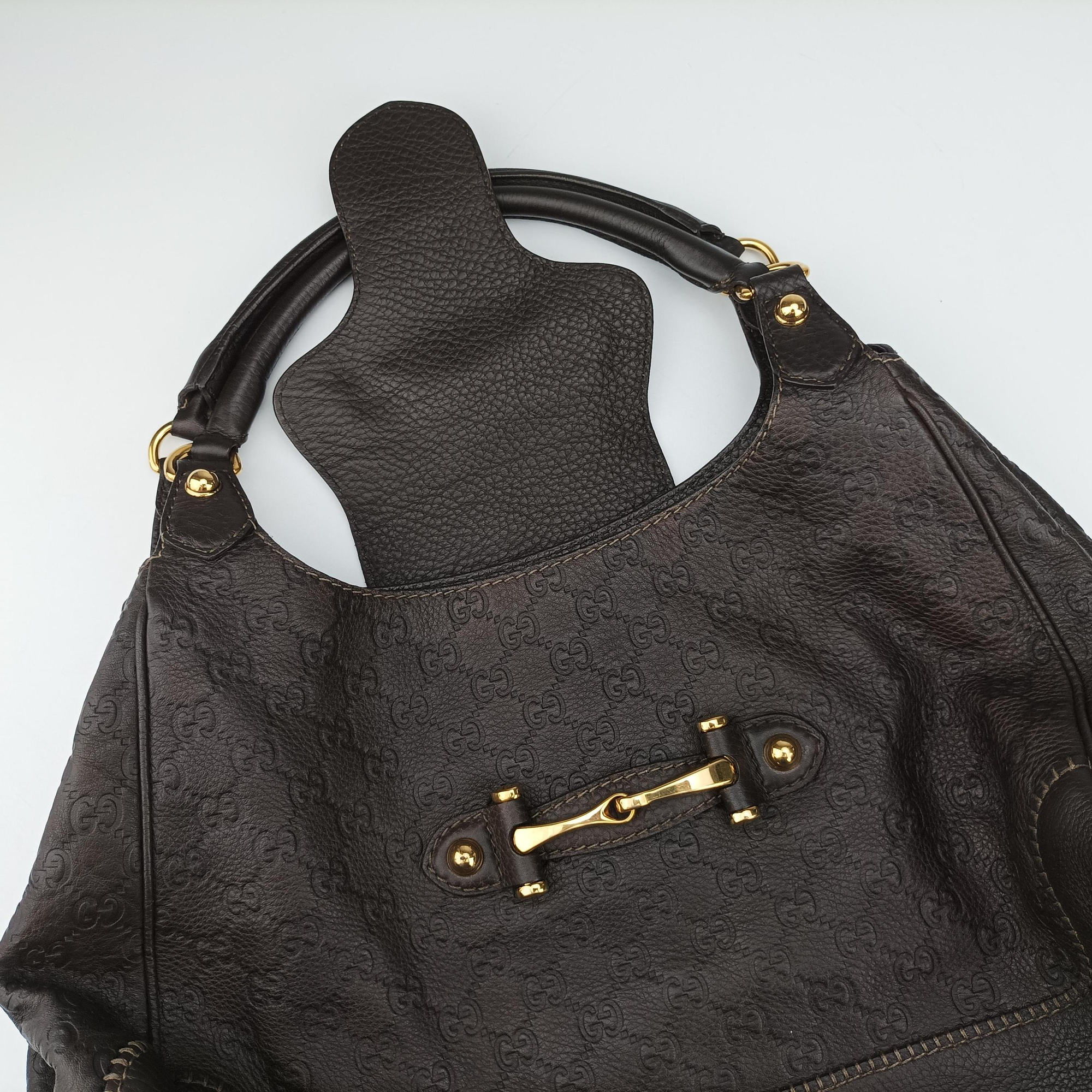 Secondhand Gucci Guccissima New Pelham horsebit Brown leather 223958 handbag | stylenewstar