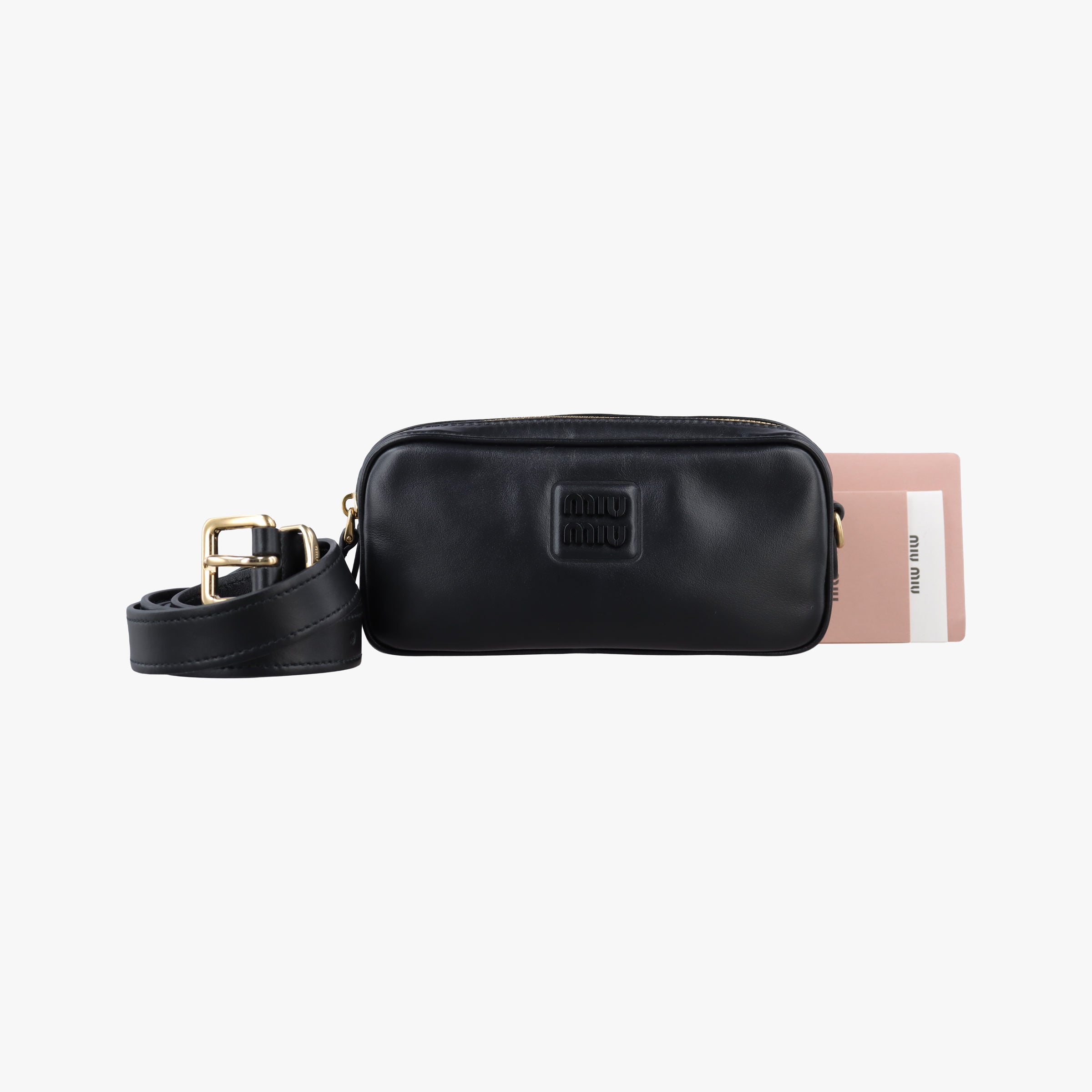 Pre-owned Miu Miu logo Black leather  bum bag/waist bag | stylenewstar