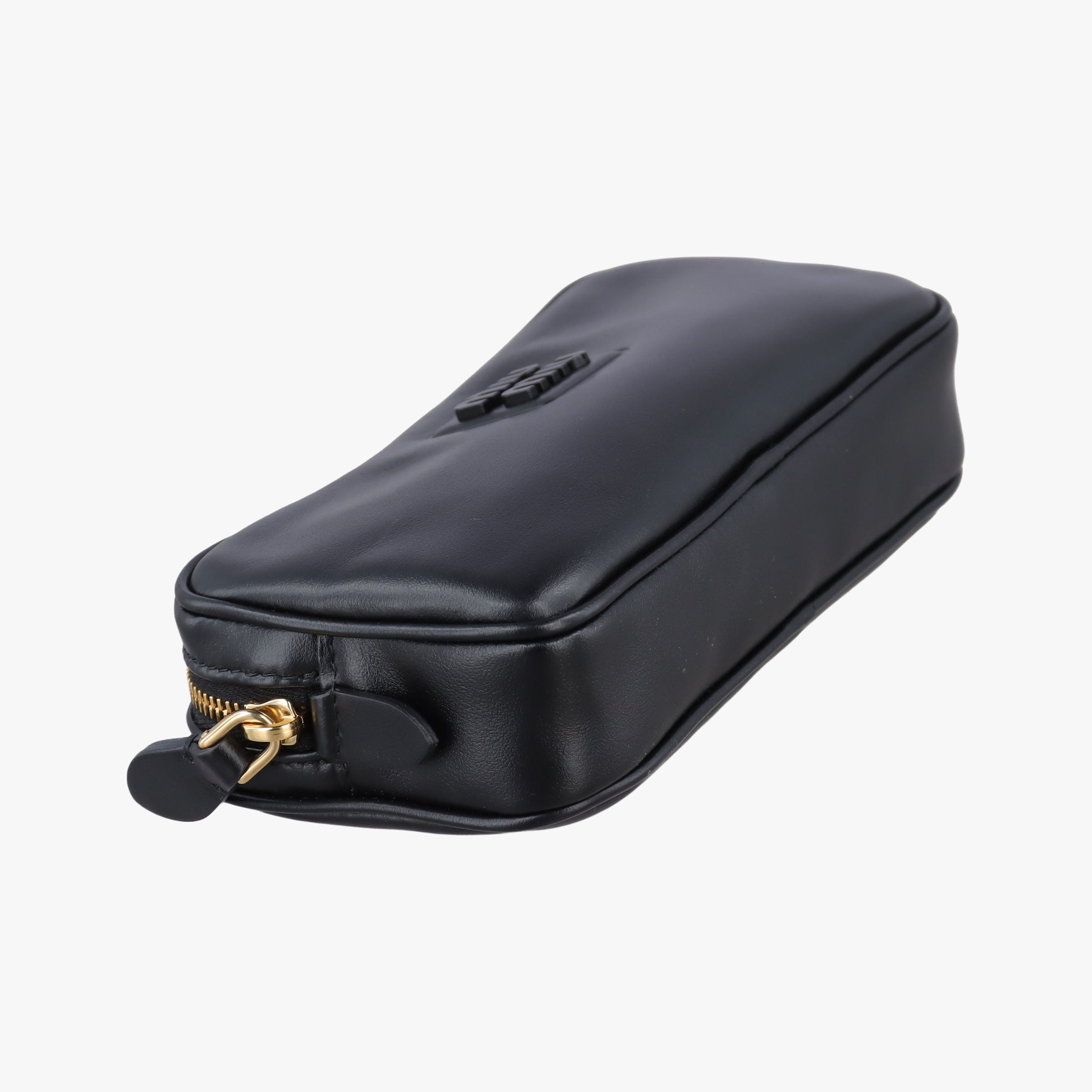 Pre-owned Miu Miu logo Black leather  bum bag/waist bag | stylenewstar