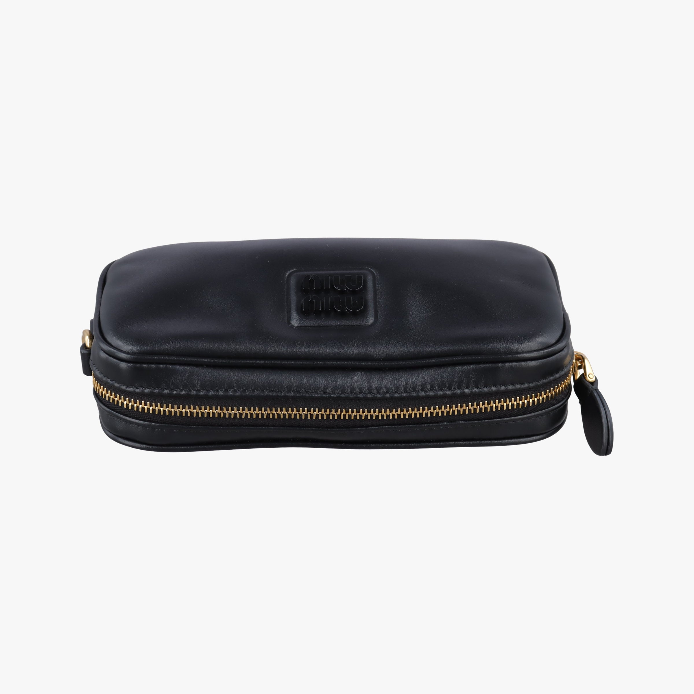Pre-owned Miu Miu logo Black leather  bum bag/waist bag | stylenewstar