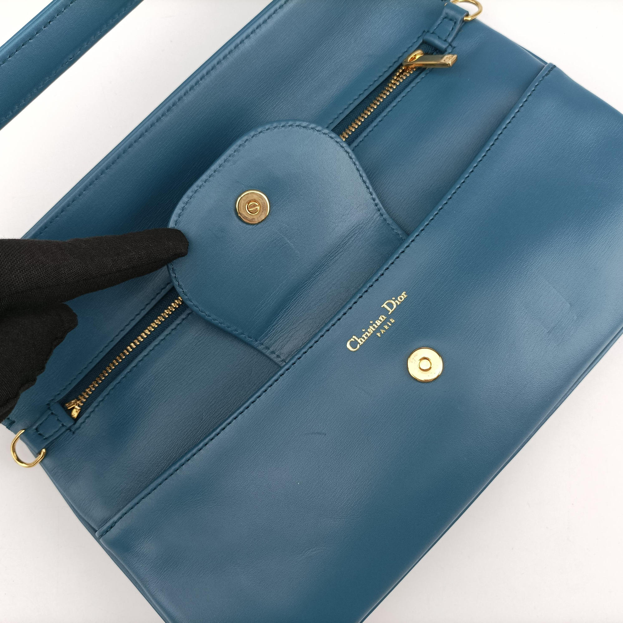 Vintage Christian Dior Diordouble Blue Leather  shoulderbag | stylenewstar