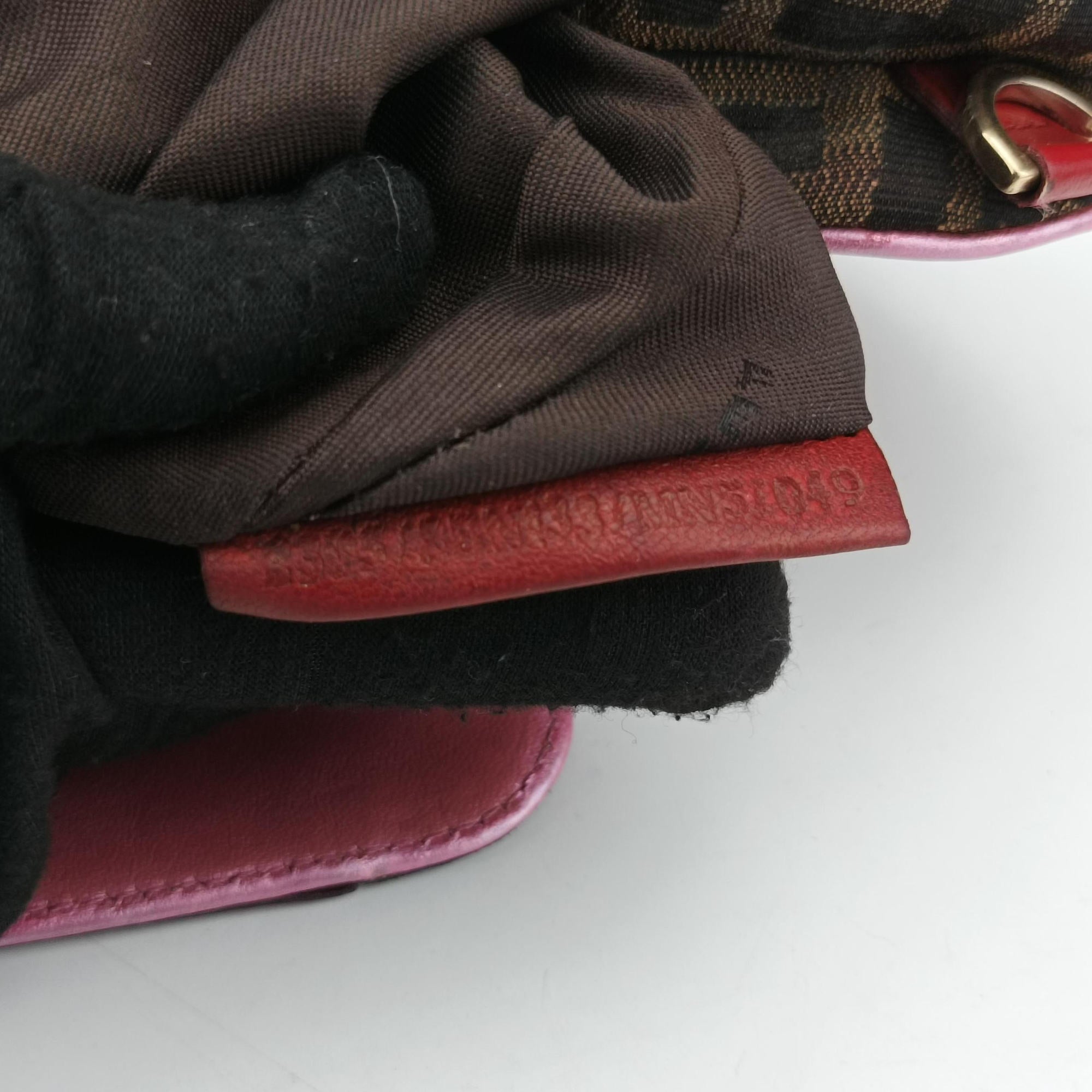 Vintage Fendi Zucca Vanity Mirror Brown × Red Jacquard × Leather 8BN133 shoulderbag | stylenewstar