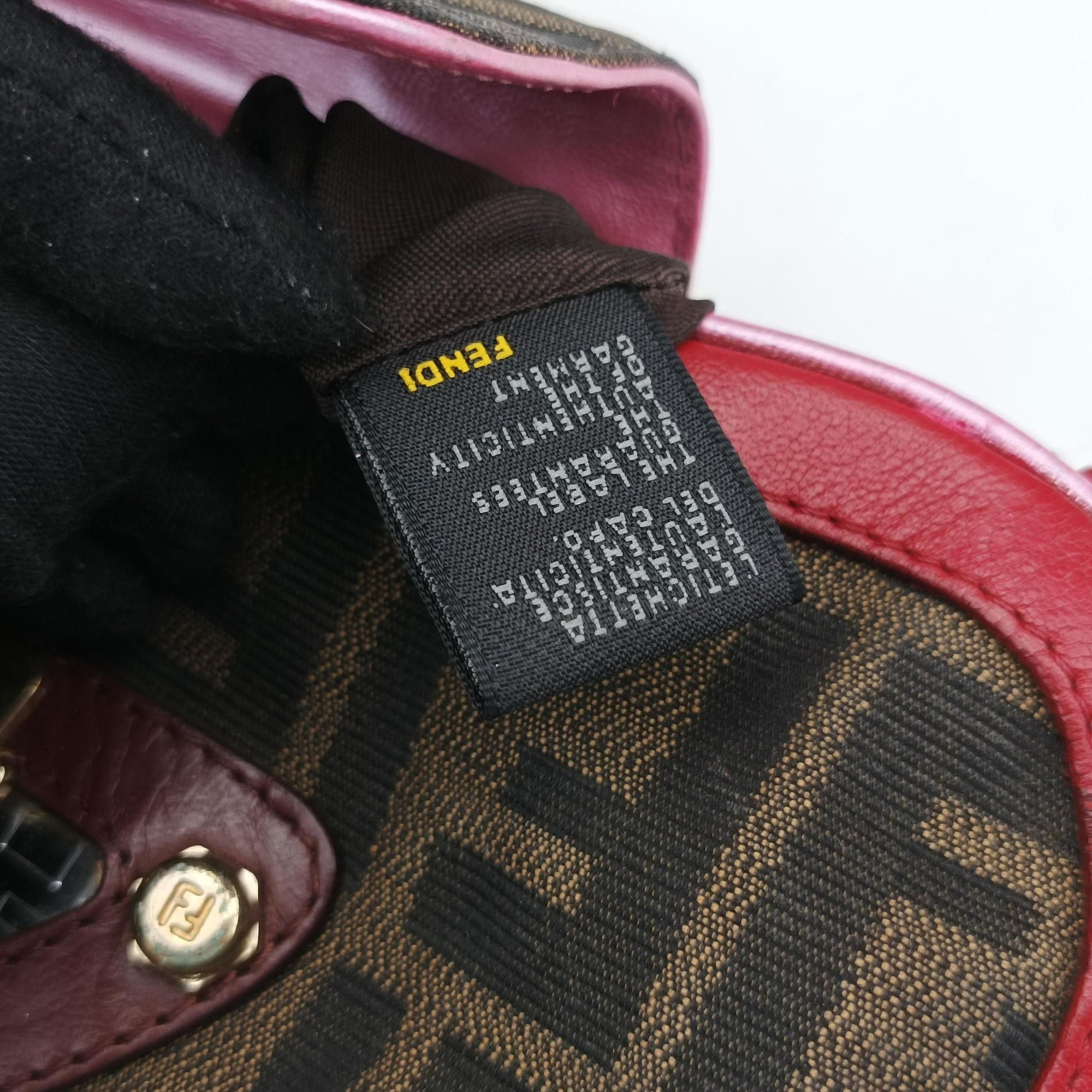 Vintage Fendi Zucca Vanity Mirror Brown × Red Jacquard × Leather 8BN133 shoulderbag | stylenewstar