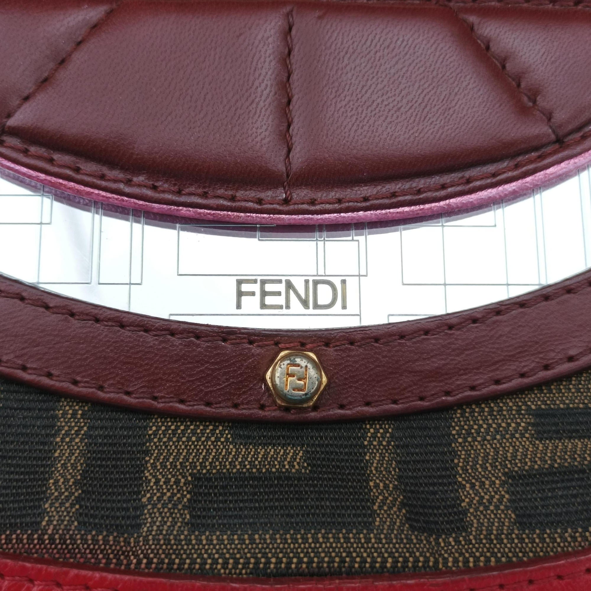 Vintage Fendi Zucca Vanity Mirror Brown × Red Jacquard × Leather 8BN133 shoulderbag | stylenewstar