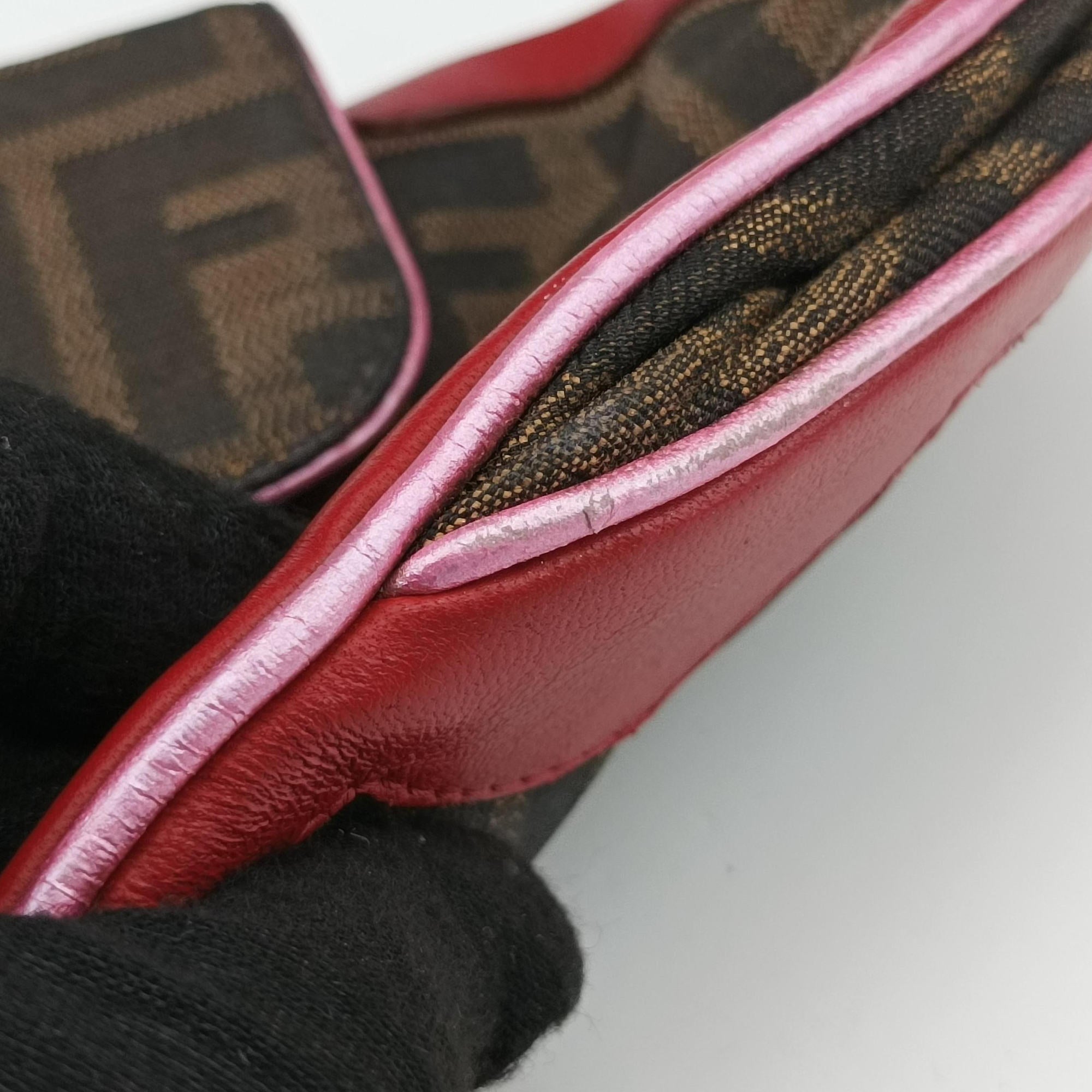 Vintage Fendi Zucca Vanity Mirror Brown × Red Jacquard × Leather 8BN133 shoulderbag | stylenewstar
