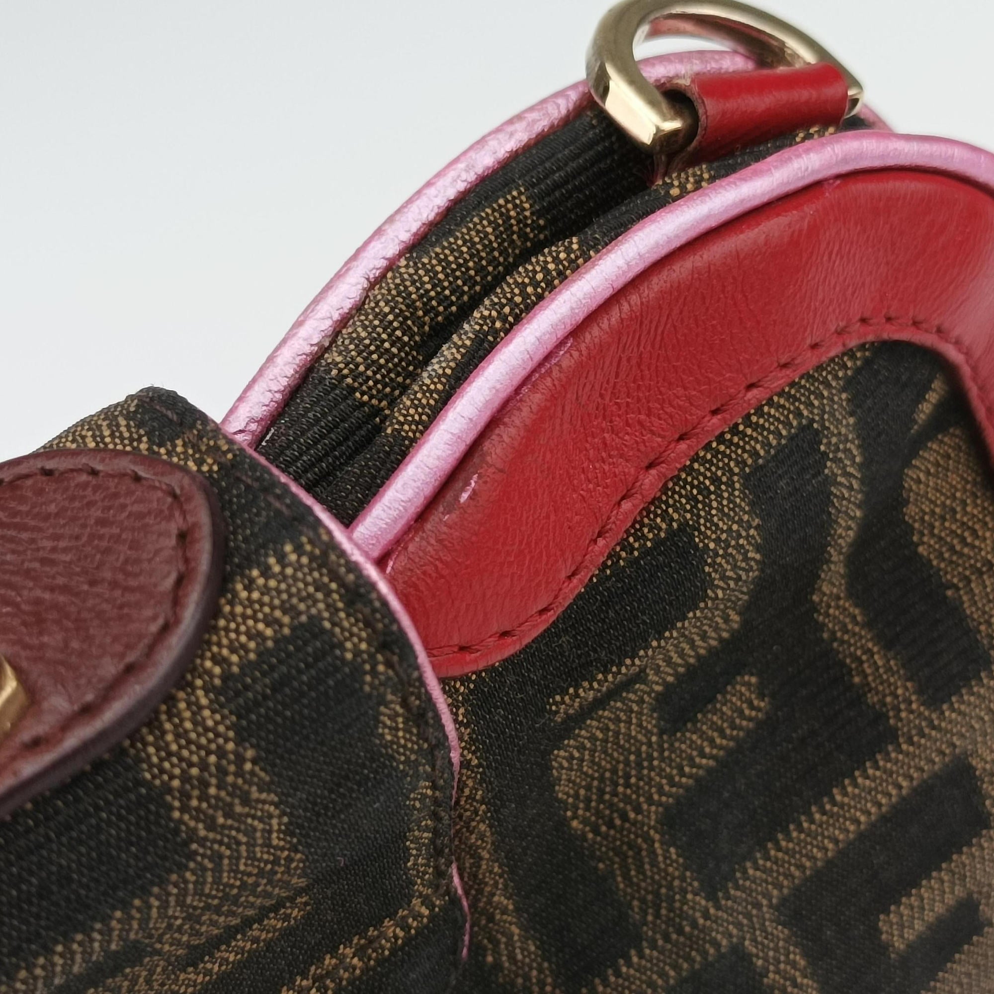 Vintage Fendi Zucca Vanity Mirror Brown × Red Jacquard × Leather 8BN133 shoulderbag | stylenewstar