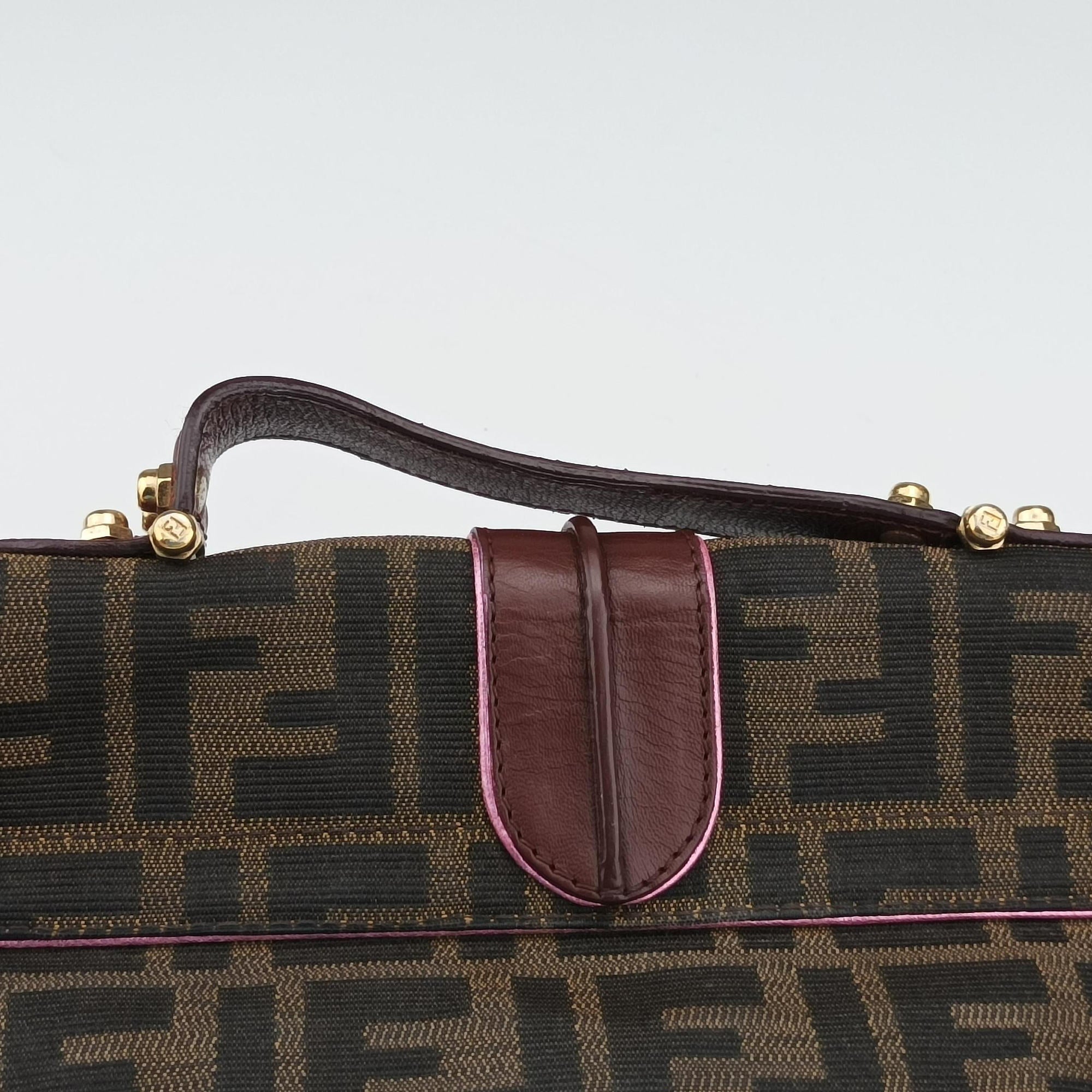 Vintage Fendi Zucca Vanity Mirror Brown × Red Jacquard × Leather 8BN133 shoulderbag | stylenewstar
