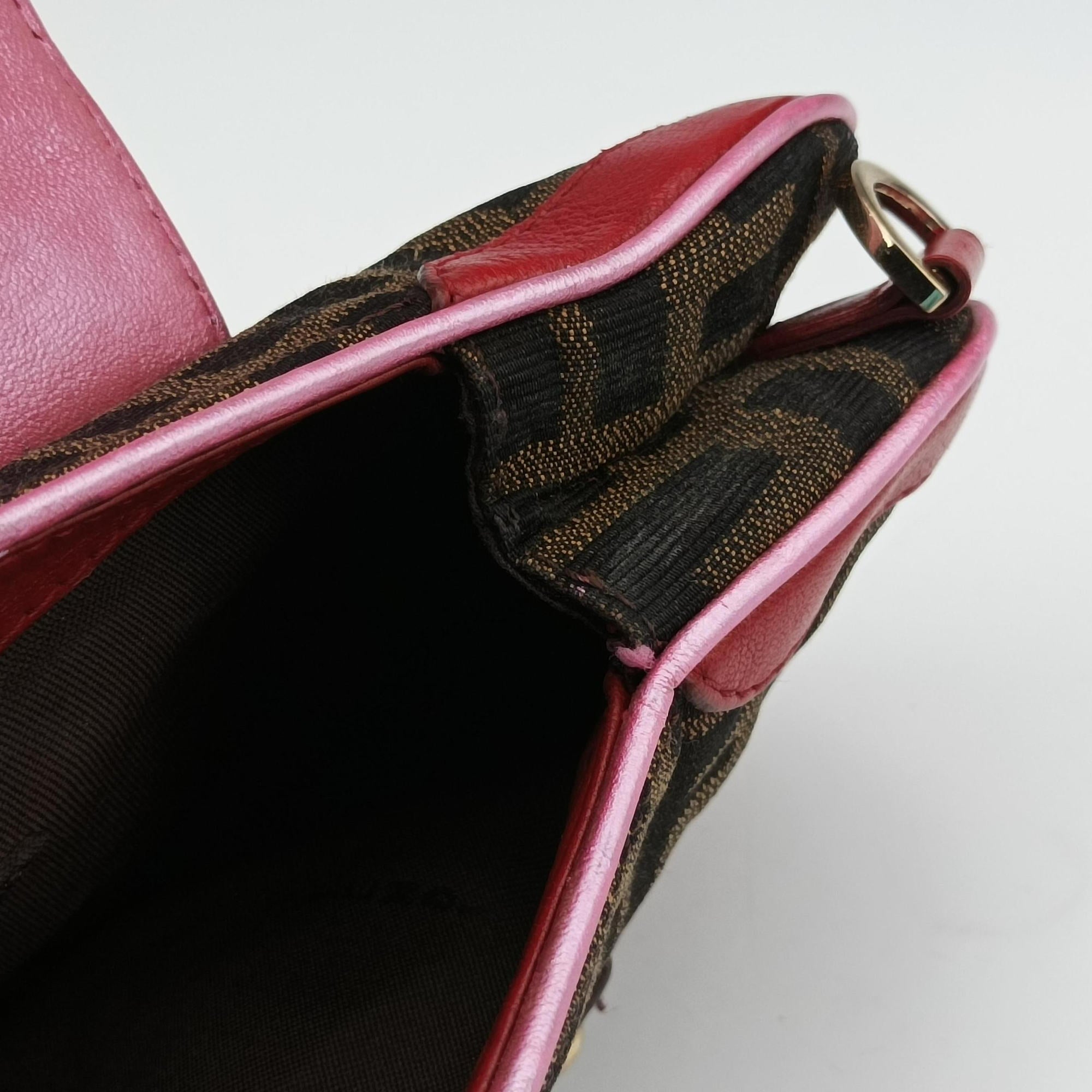 Vintage Fendi Zucca Vanity Mirror Brown × Red Jacquard × Leather 8BN133 shoulderbag | stylenewstar