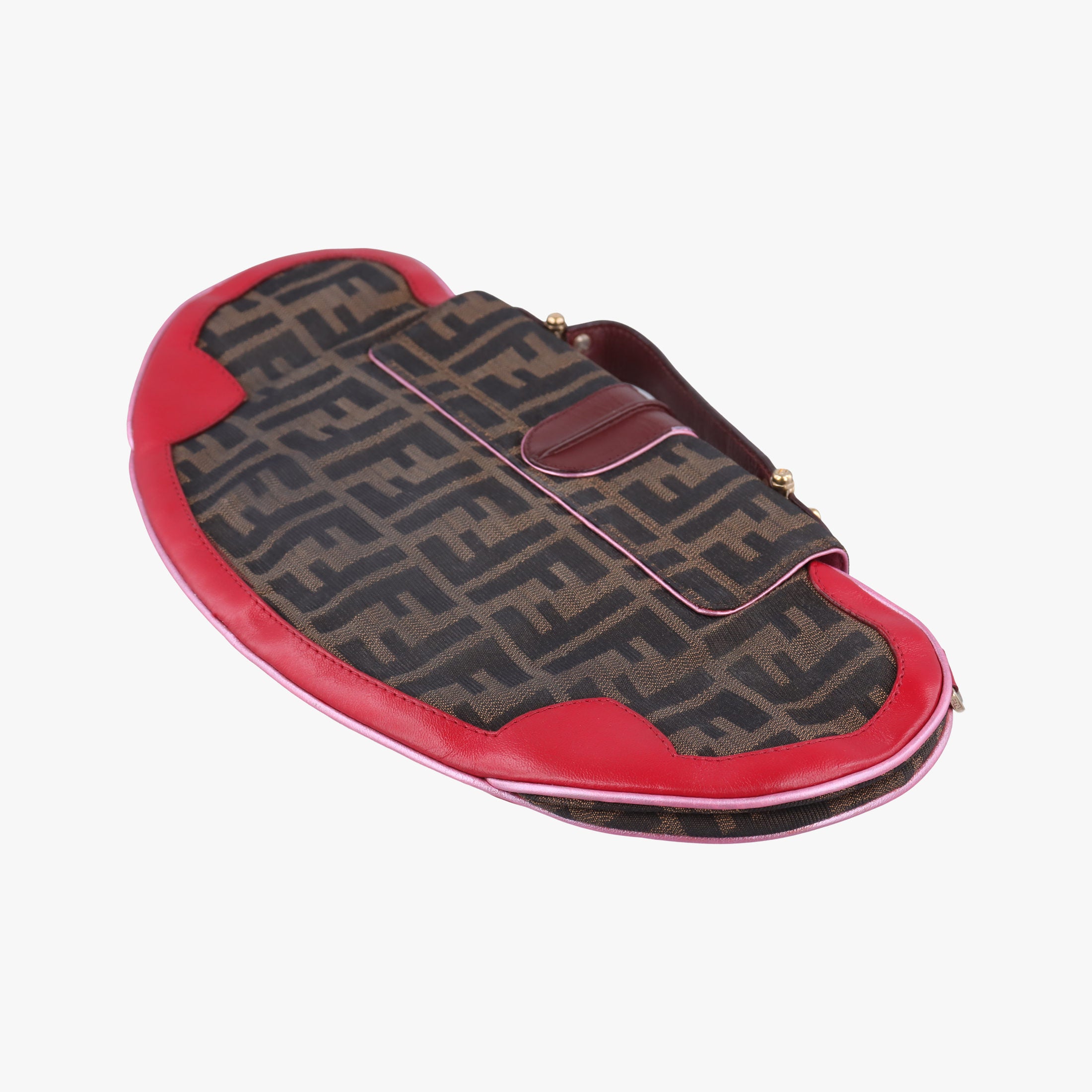 Vintage Fendi Zucca Vanity Mirror Brown × Red Jacquard × Leather 8BN133 shoulderbag | stylenewstar