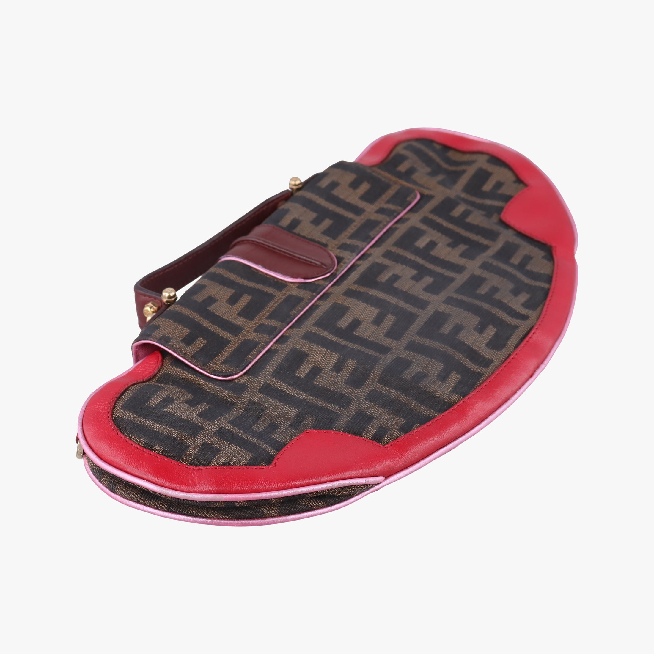 Vintage Fendi Zucca Vanity Mirror Brown × Red Jacquard × Leather 8BN133 shoulderbag | stylenewstar