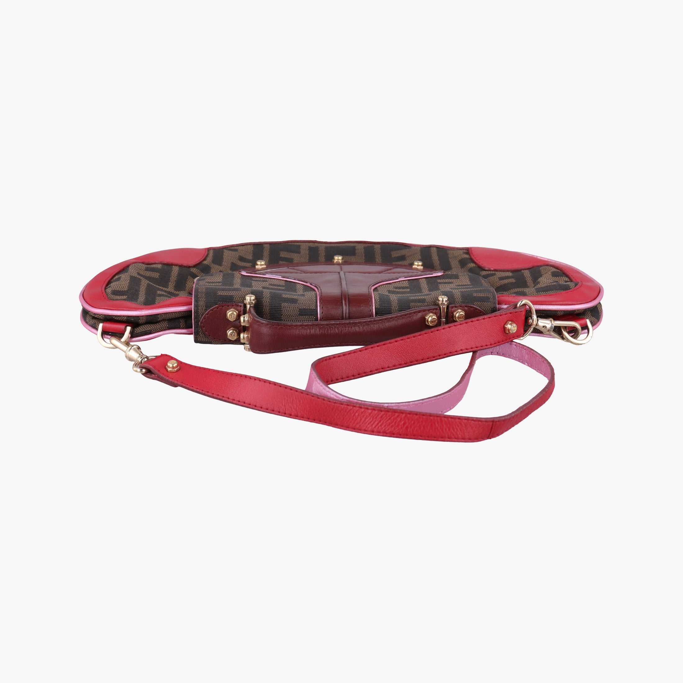 Vintage Fendi Zucca Vanity Mirror Brown × Red Jacquard × Leather 8BN133 shoulderbag | stylenewstar