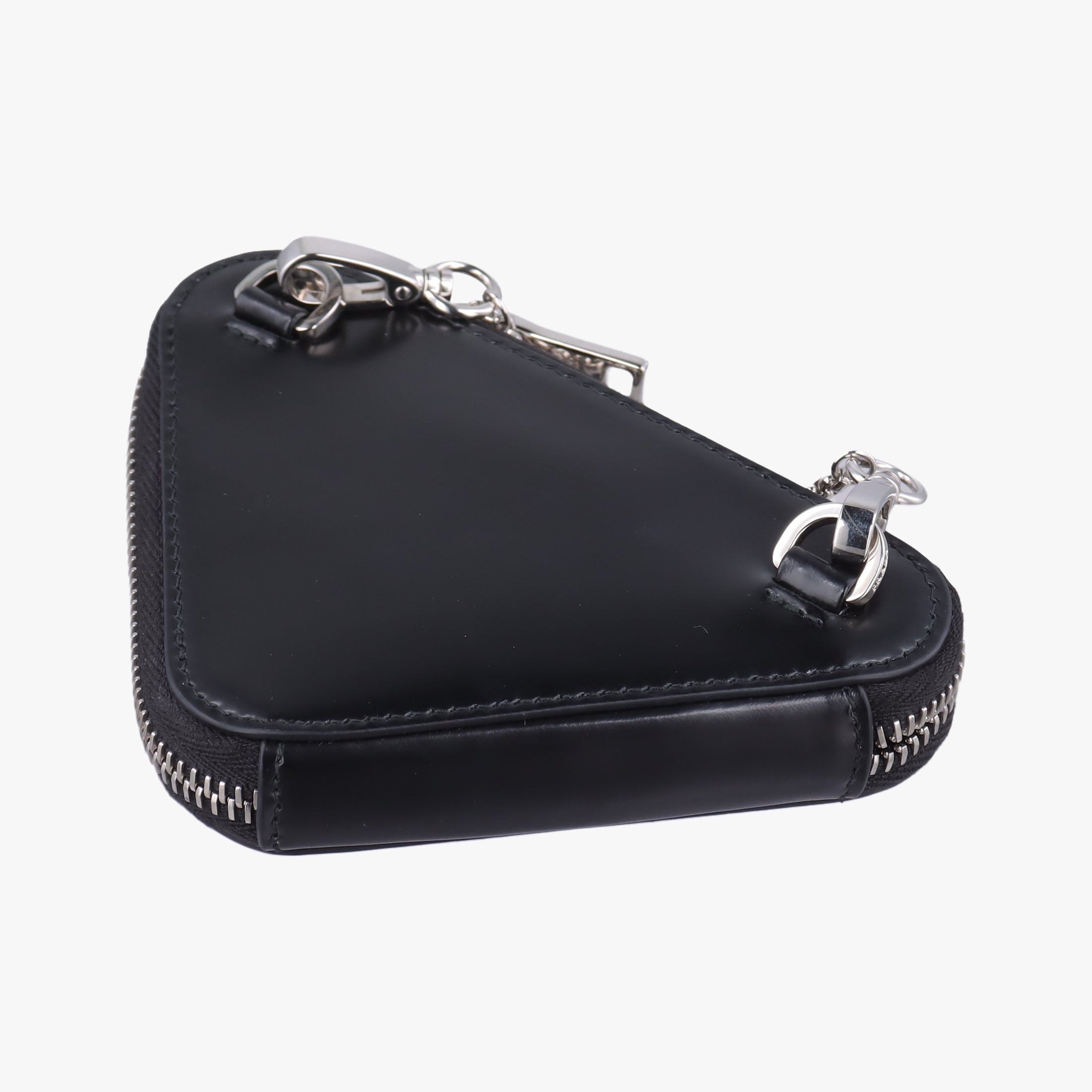 Pre-owned Prada Triangle Chain Pouch Black Leather  shoulderbag | stylenewstar