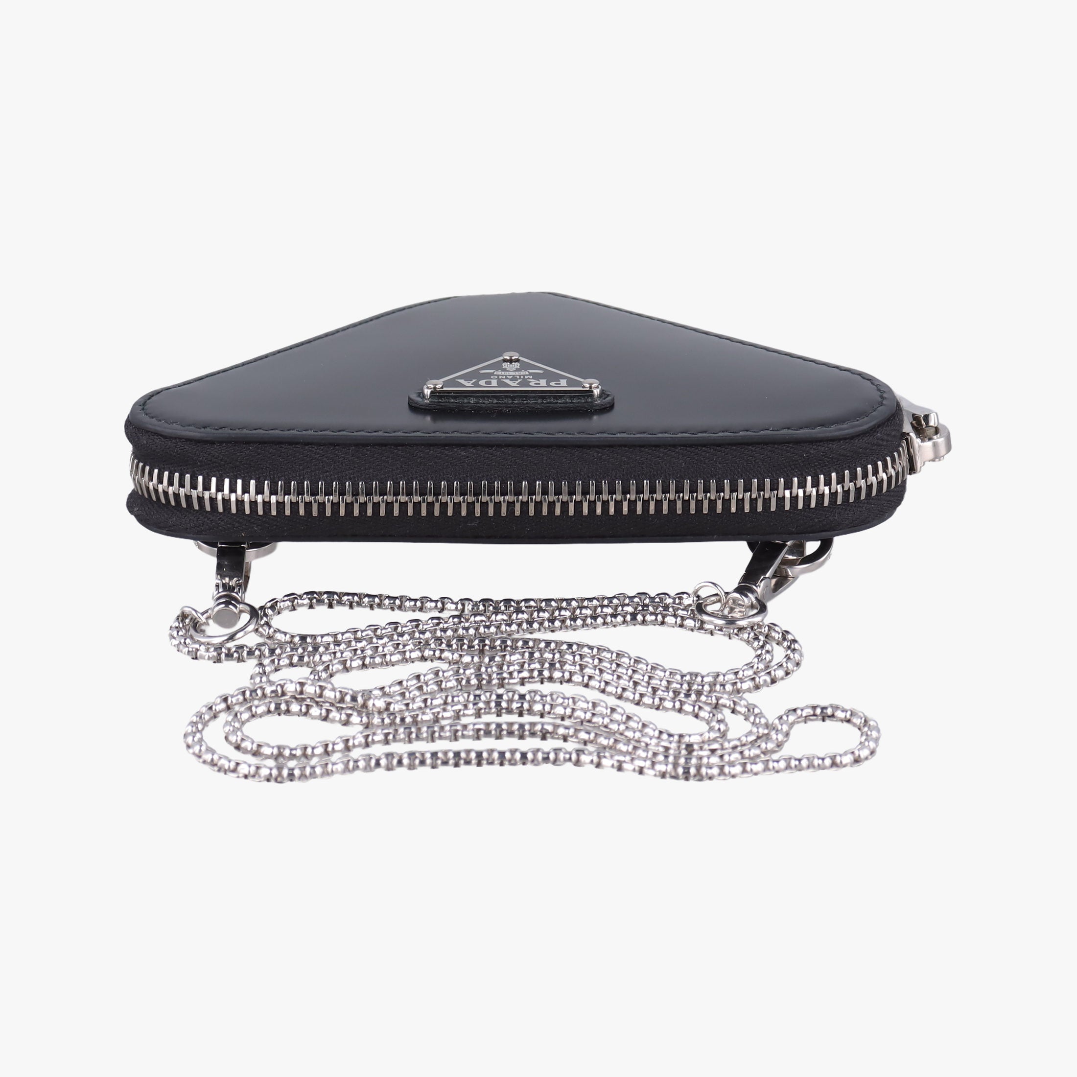Pre-owned Prada Triangle Chain Pouch Black Leather  shoulderbag | stylenewstar