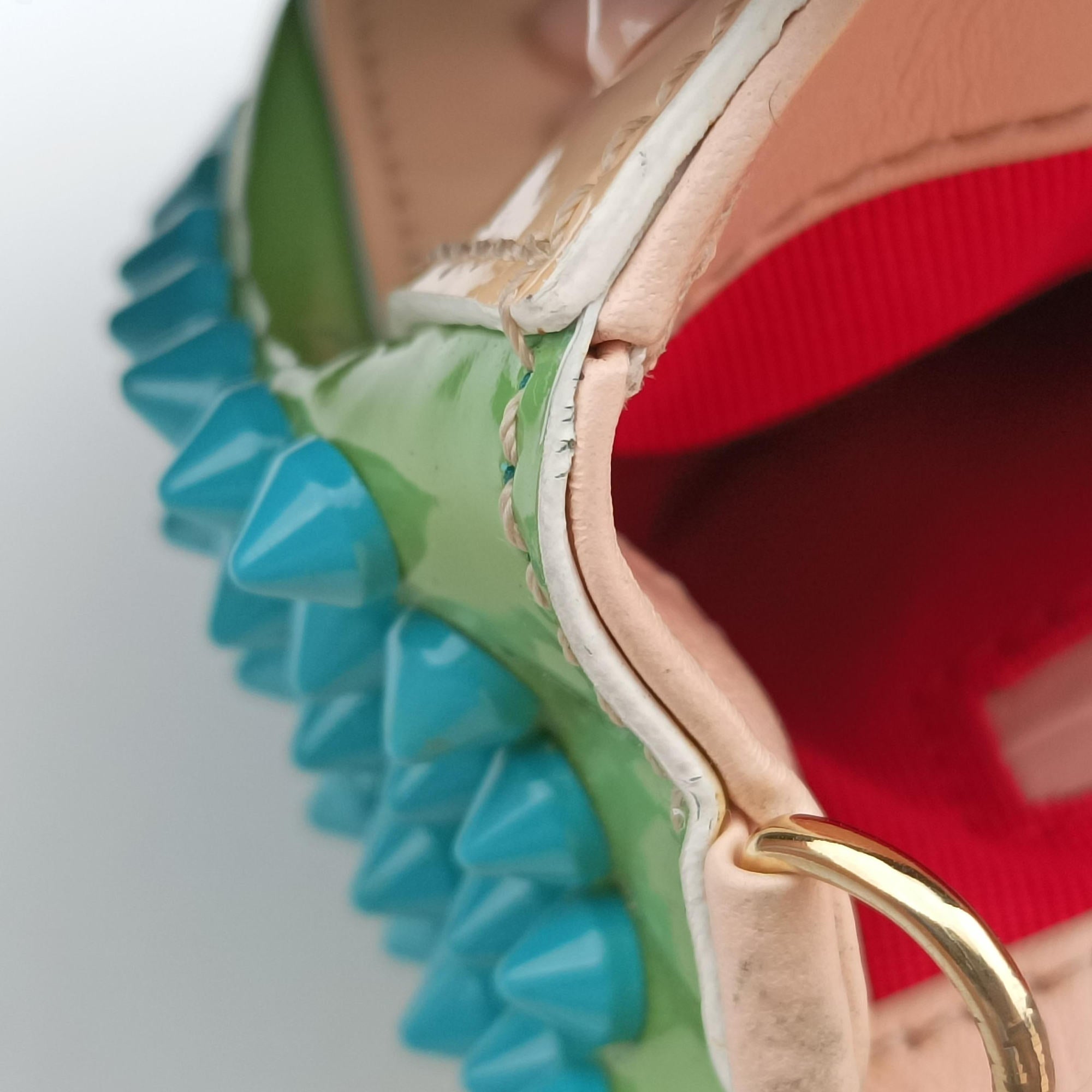 Pre-owned Christian Louboutin Sweet Charity Scarabe Spike Pink × Yellow × Blue × Green Leather  shoulderbag | stylenewstar