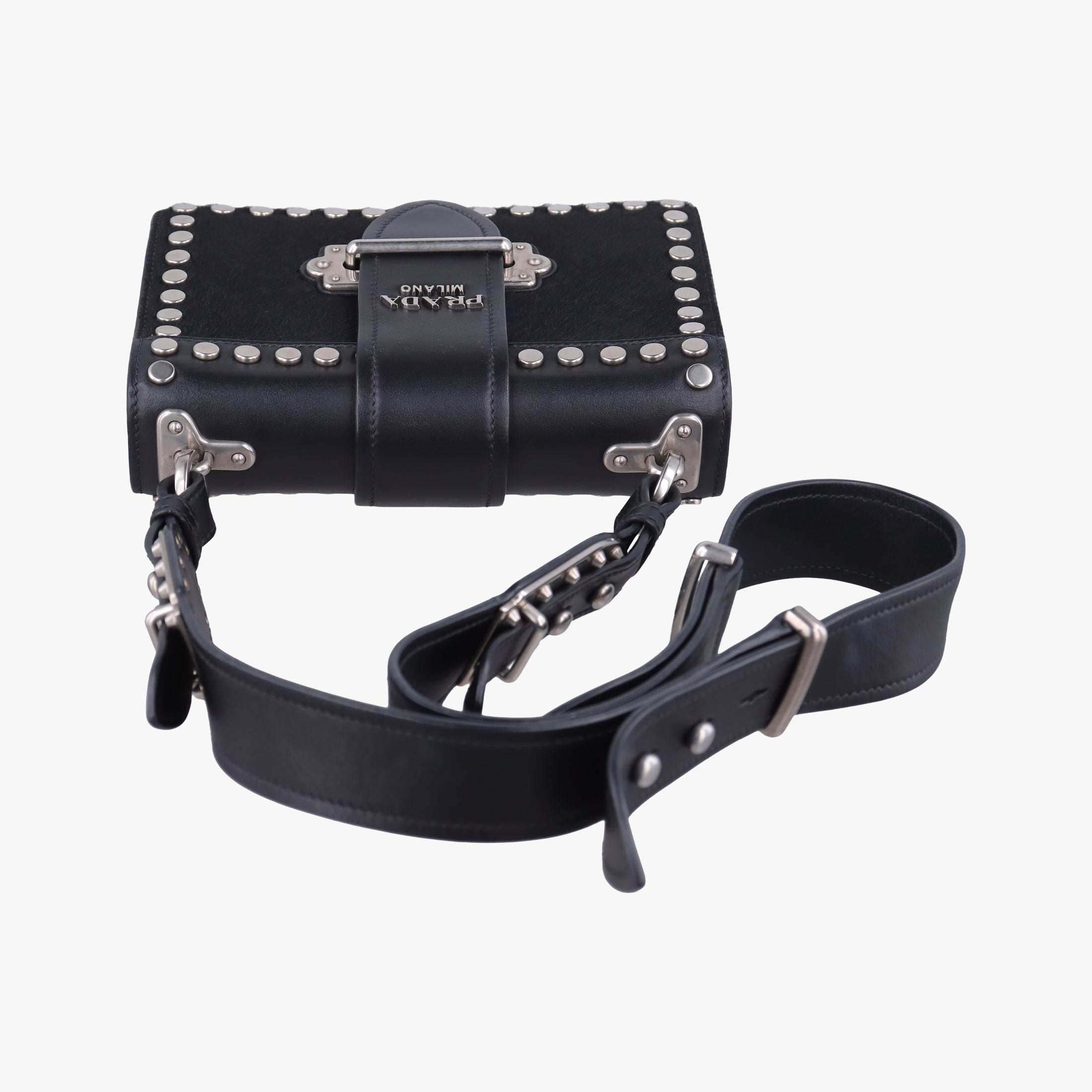 Secondhand Prada Cahier Black Leather×Pony-style calfskin 1BD045 shoulderbag | stylenewstar