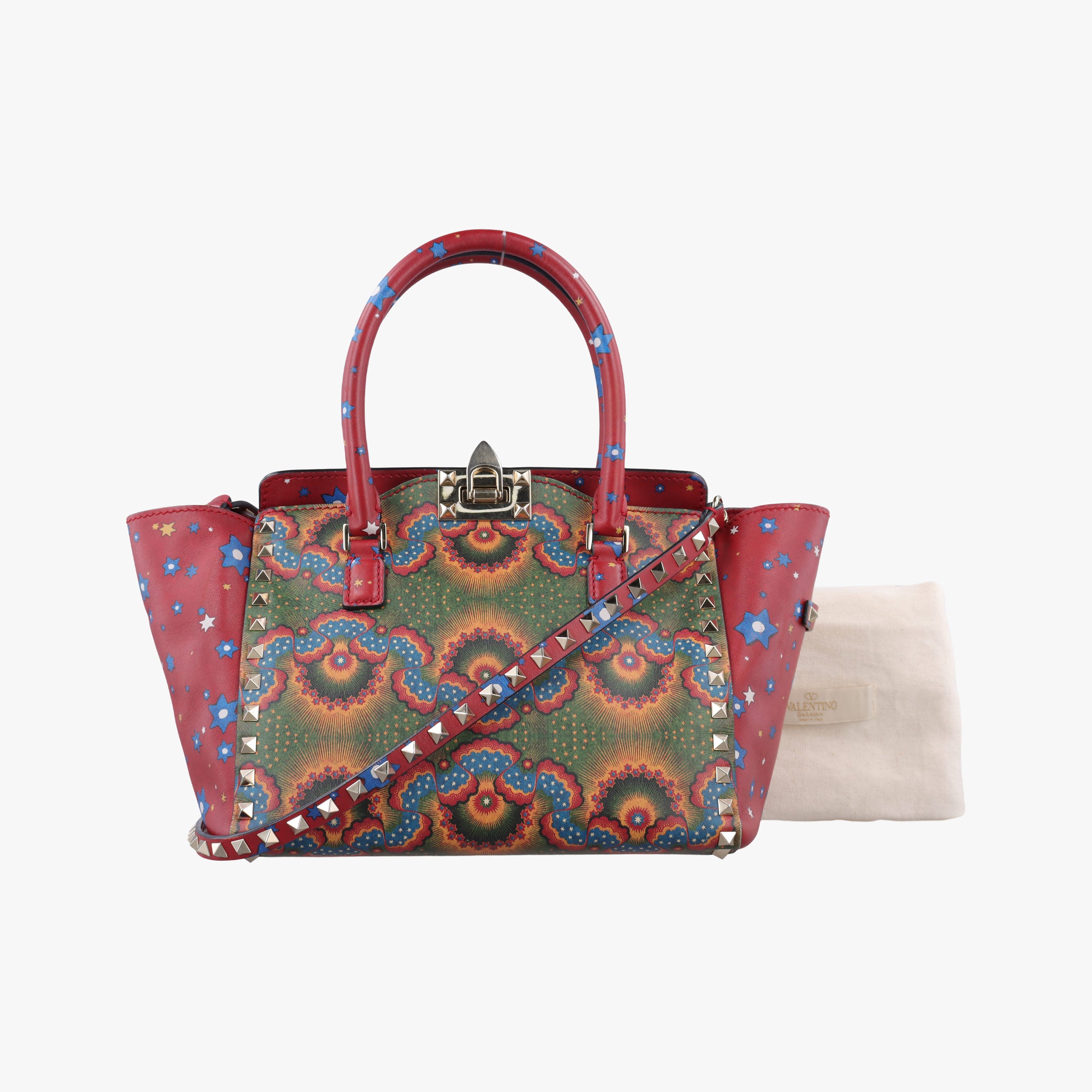 Pre-owned Valentino Rockstud Red Multi Calfskin  shoulderbag | stylenewstar