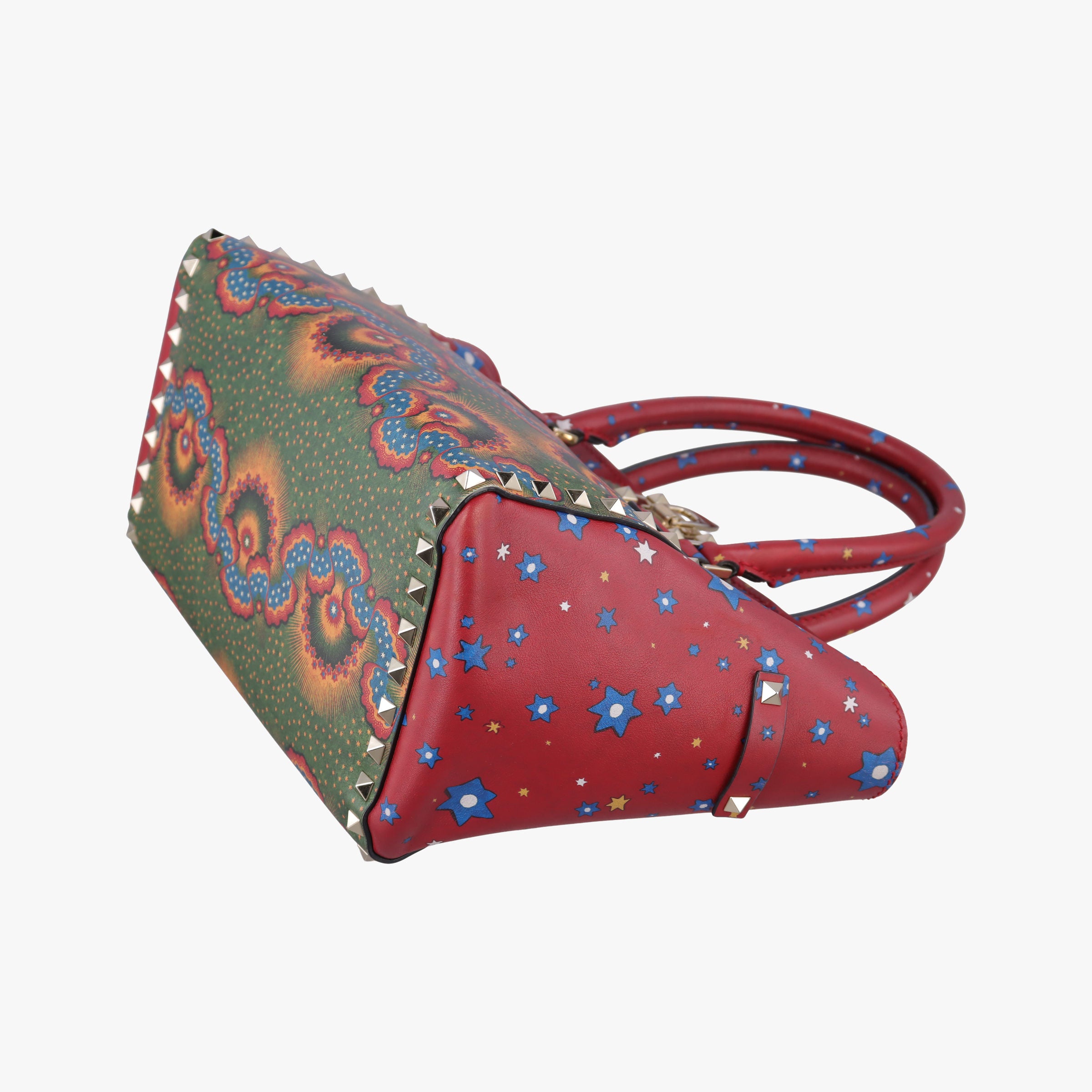 Pre-owned Valentino Rockstud Red Multi Calfskin  shoulderbag | stylenewstar