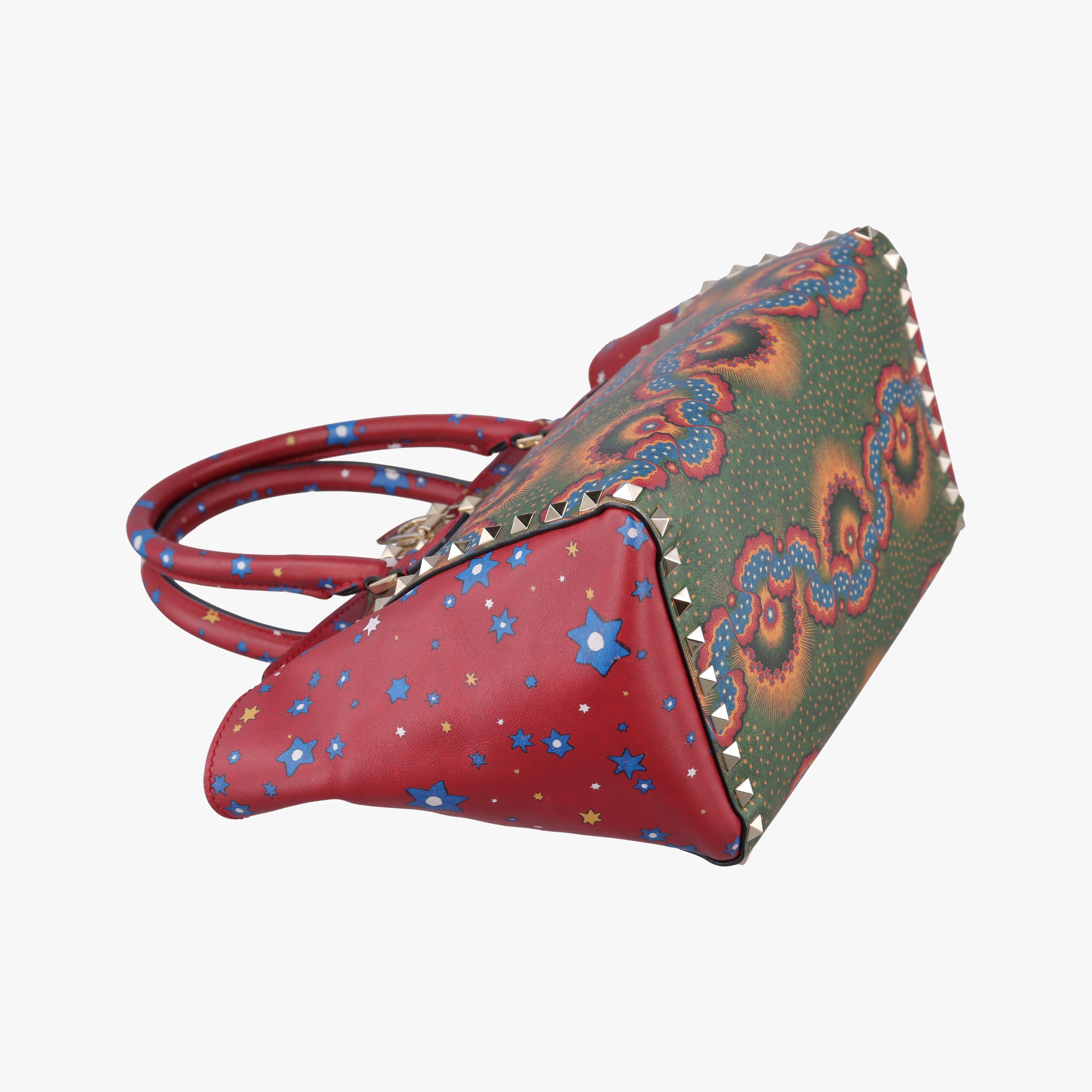 Pre-owned Valentino Rockstud Red Multi Calfskin  shoulderbag | stylenewstar
