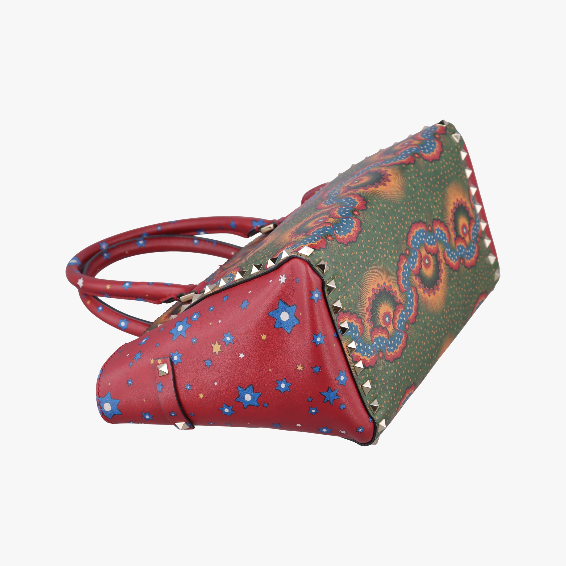Pre-owned Valentino Rockstud Red Multi Calfskin  shoulderbag | stylenewstar