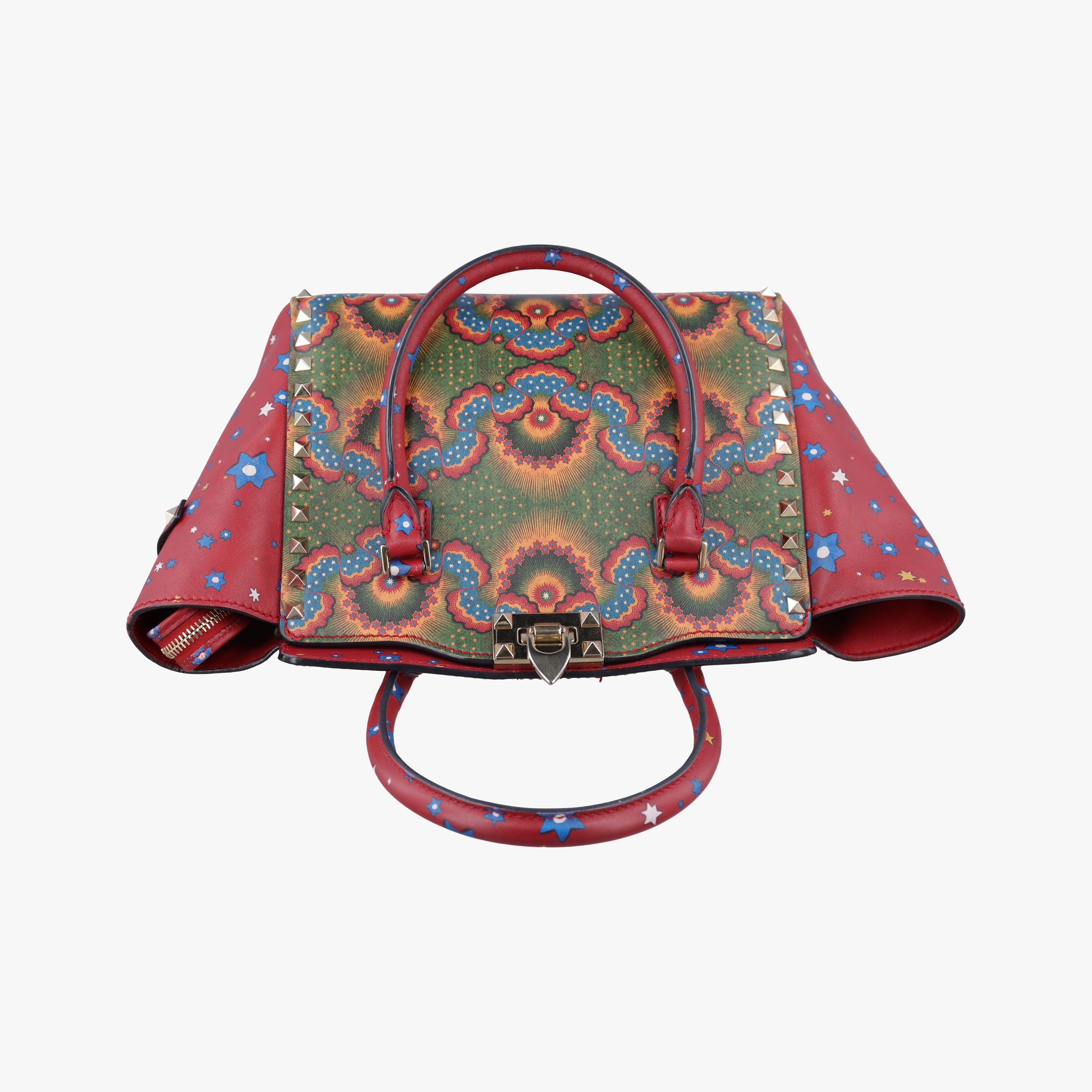 Pre-owned Valentino Rockstud Red Multi Calfskin  shoulderbag | stylenewstar
