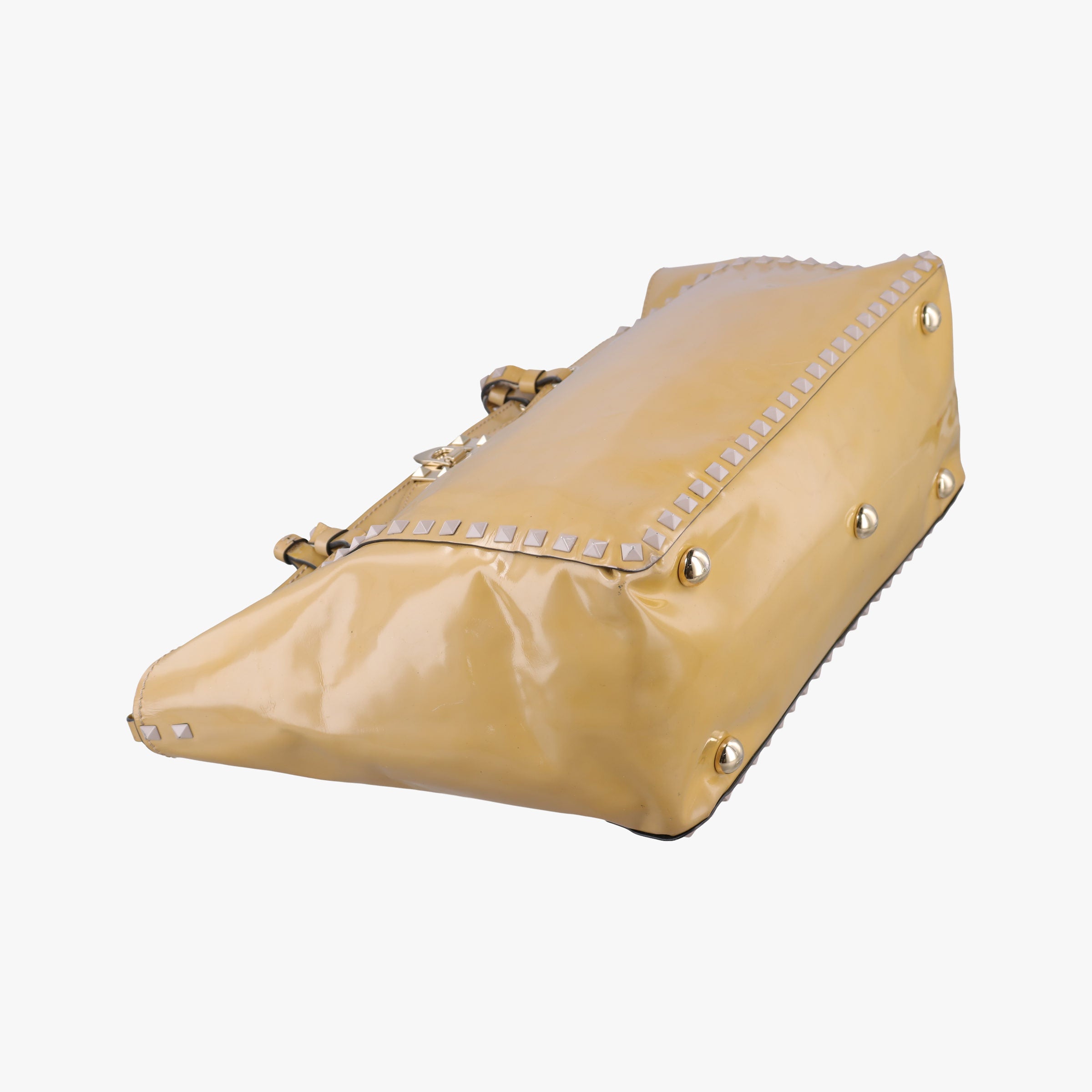 Pre-owned Valentino Rockstud khaki Patent Leather  shoulderbag | stylenewstar
