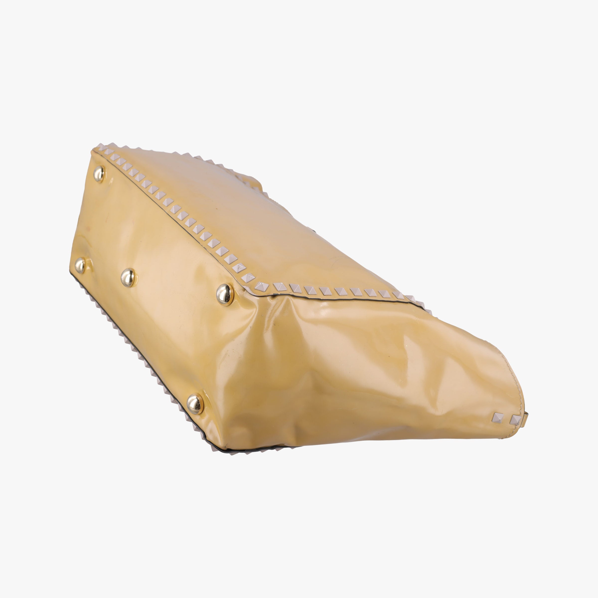 Pre-owned Valentino Rockstud khaki Patent Leather  shoulderbag | stylenewstar