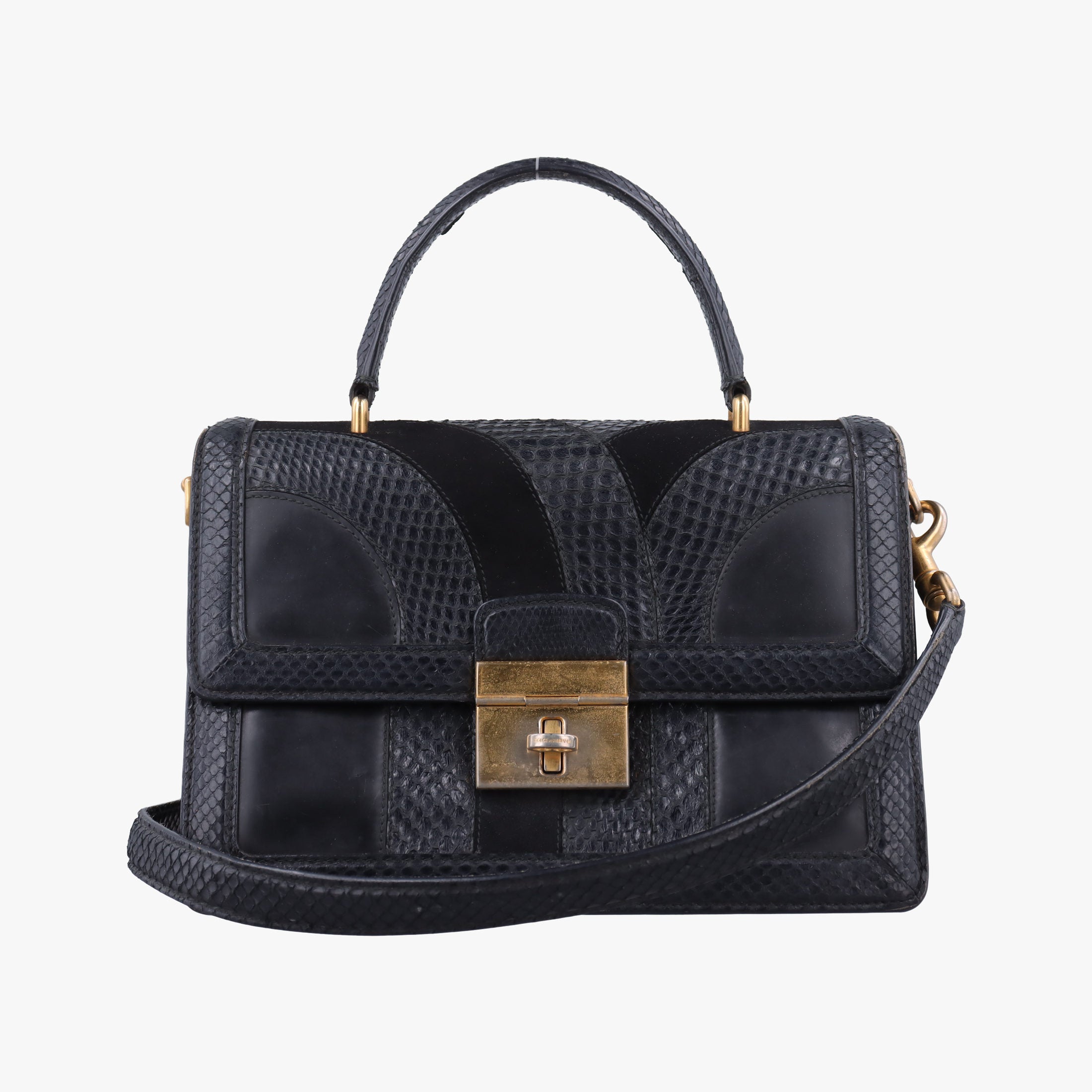 Vintage Dolce & Gabbana Rosalia Top Handle Black Leather×Suede×Python  shoulderbag | stylenewstar