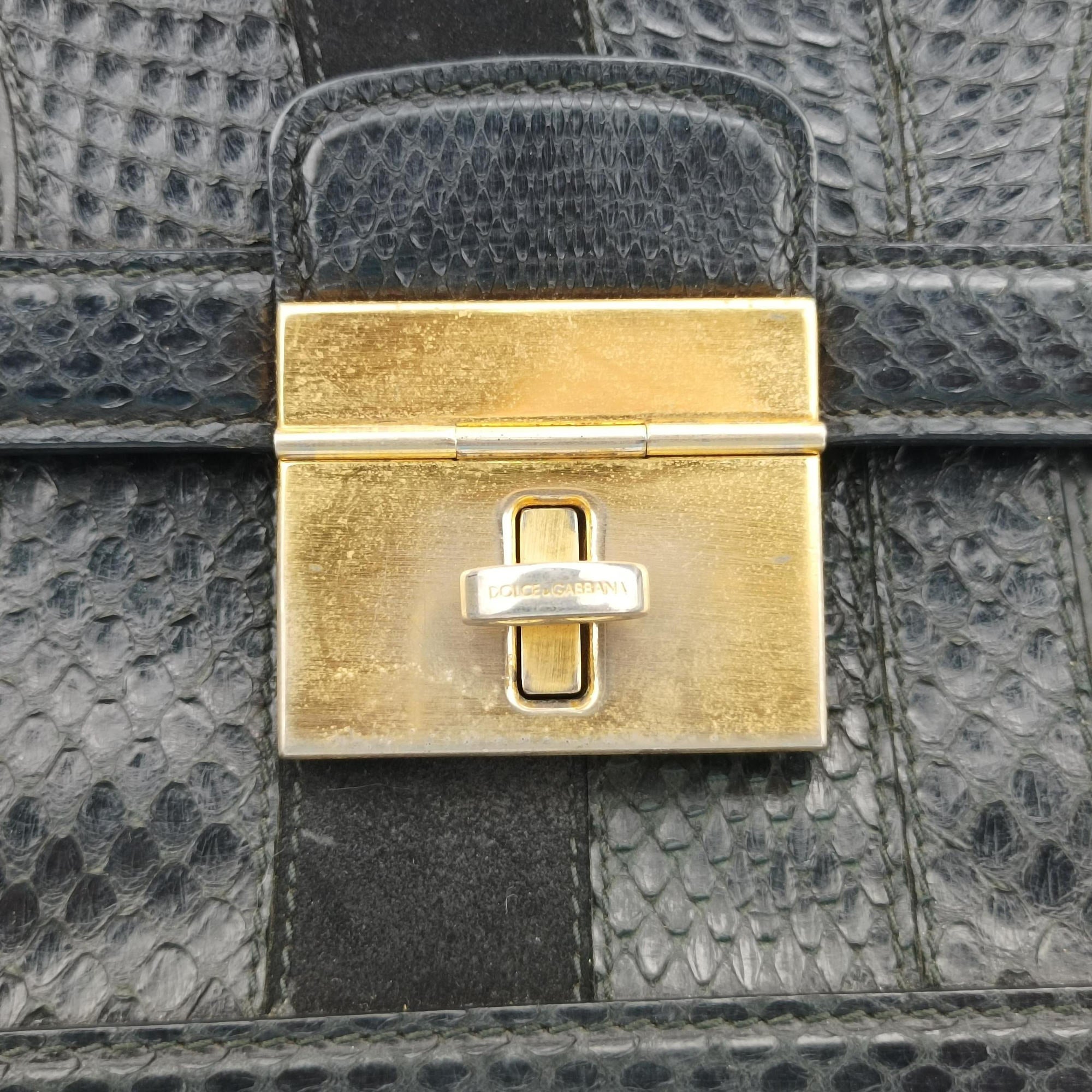 Vintage Dolce & Gabbana Rosalia Top Handle Black Leather×Suede×Python  shoulderbag | stylenewstar