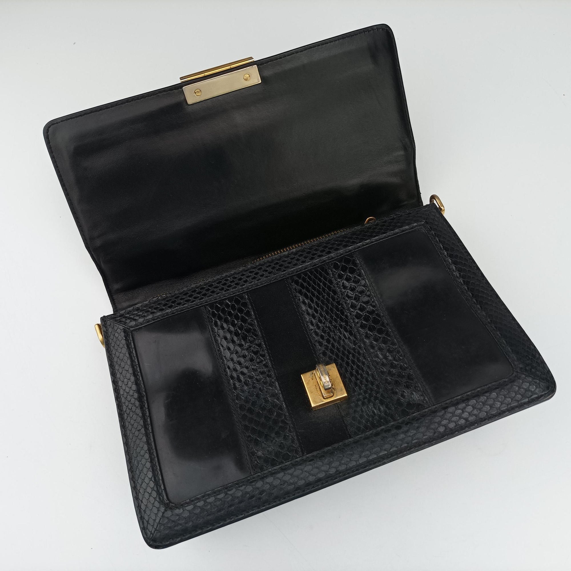 Vintage Dolce & Gabbana Rosalia Top Handle Black Leather×Suede×Python  shoulderbag | stylenewstar