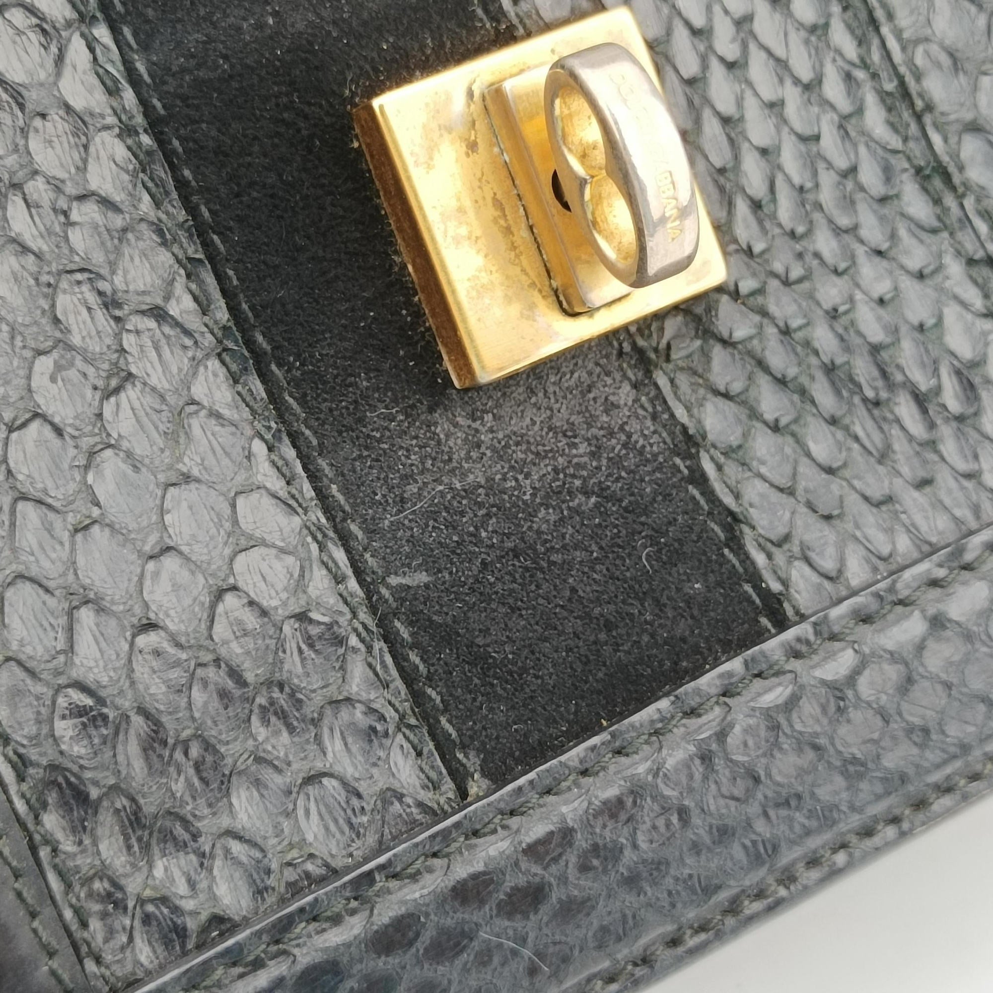 Vintage Dolce & Gabbana Rosalia Top Handle Black Leather×Suede×Python  shoulderbag | stylenewstar