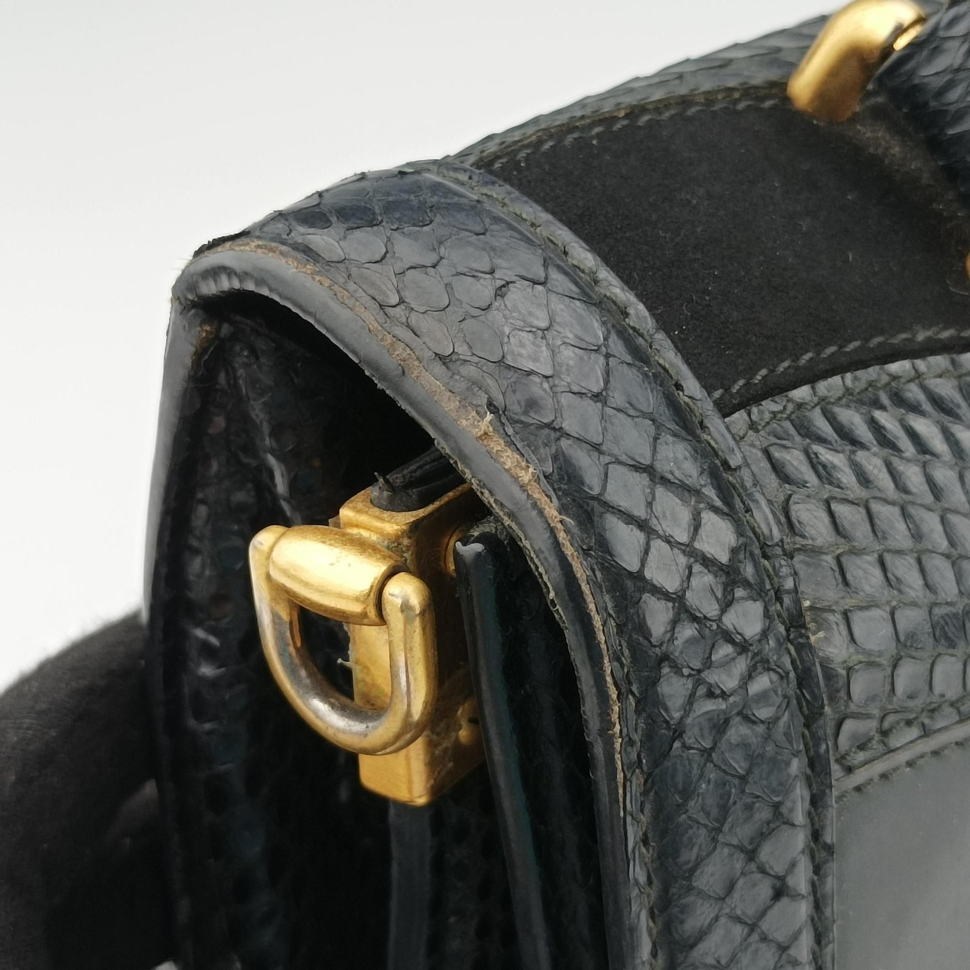 Vintage Dolce & Gabbana Rosalia Top Handle Black Leather×Suede×Python  shoulderbag | stylenewstar