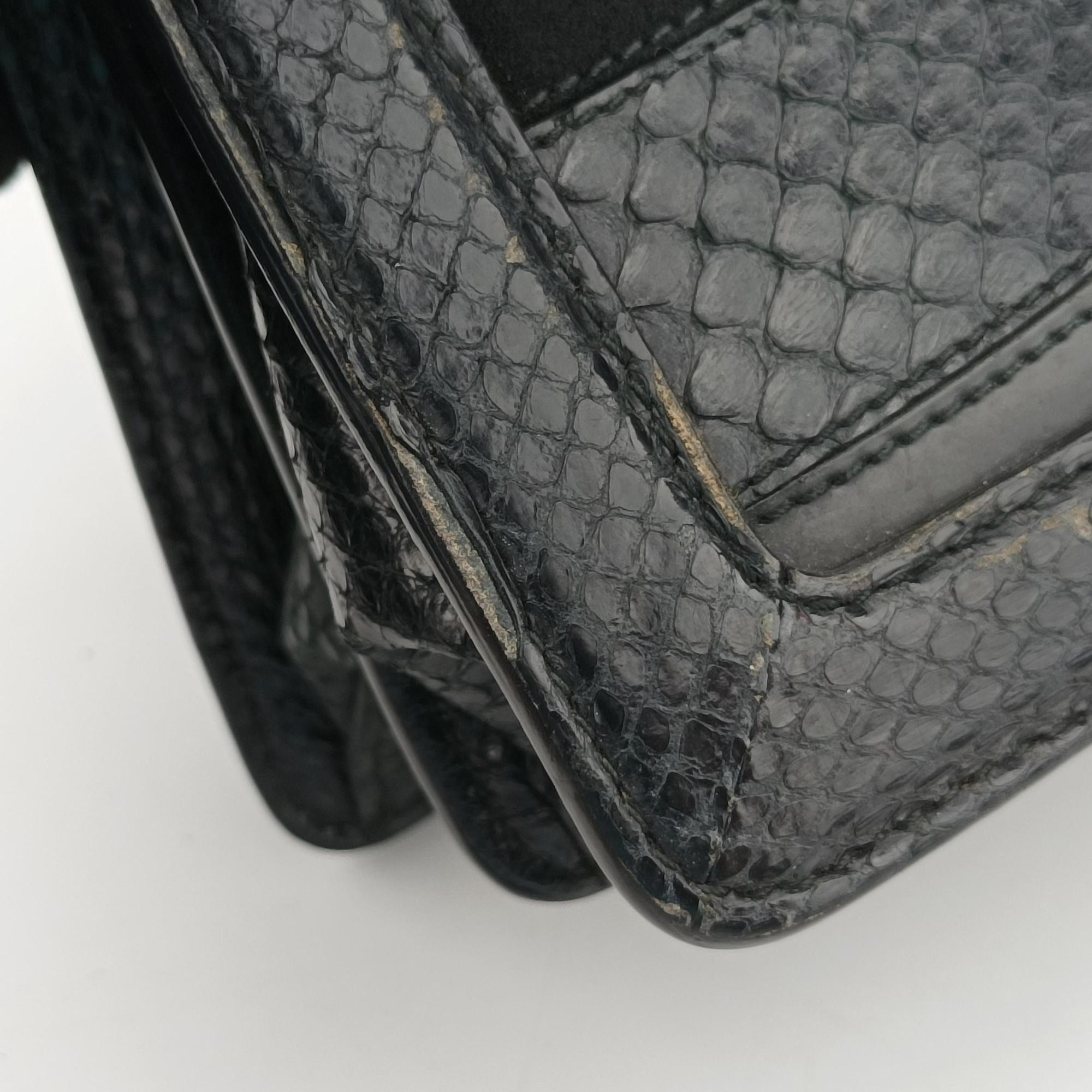 Vintage Dolce & Gabbana Rosalia Top Handle Black Leather×Suede×Python  shoulderbag | stylenewstar