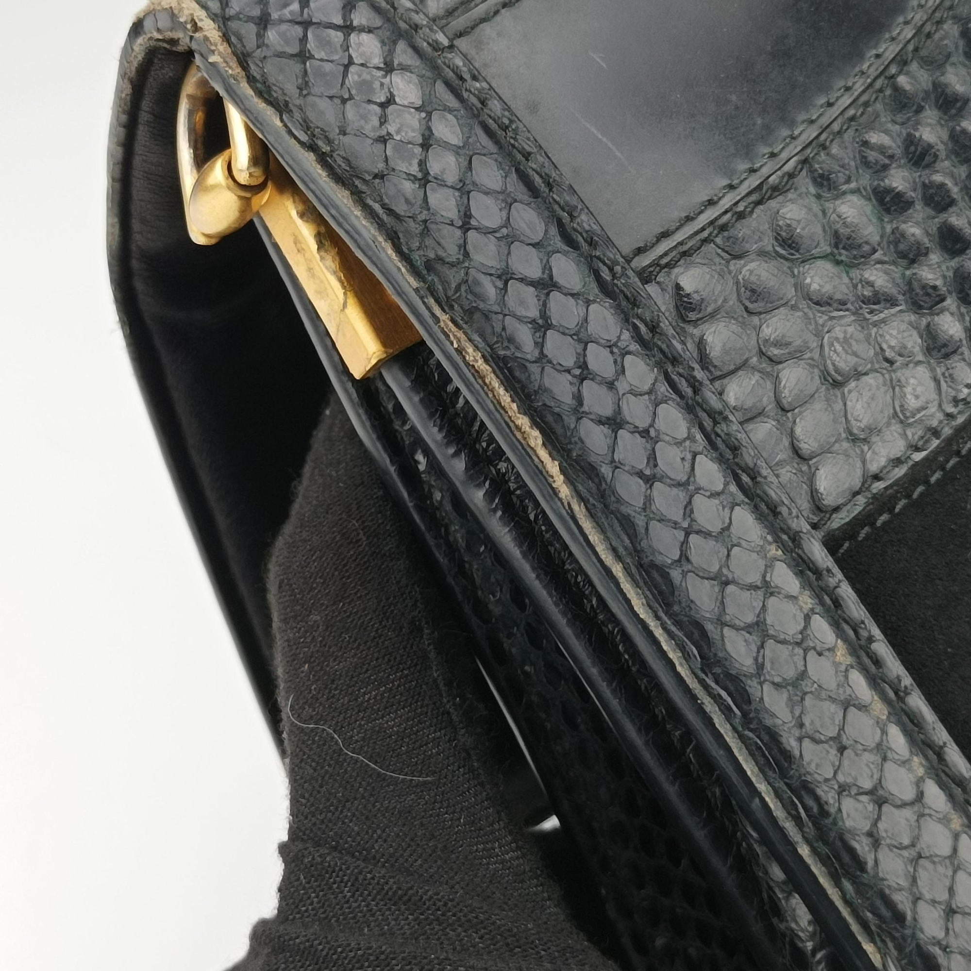 Vintage Dolce & Gabbana Rosalia Top Handle Black Leather×Suede×Python  shoulderbag | stylenewstar