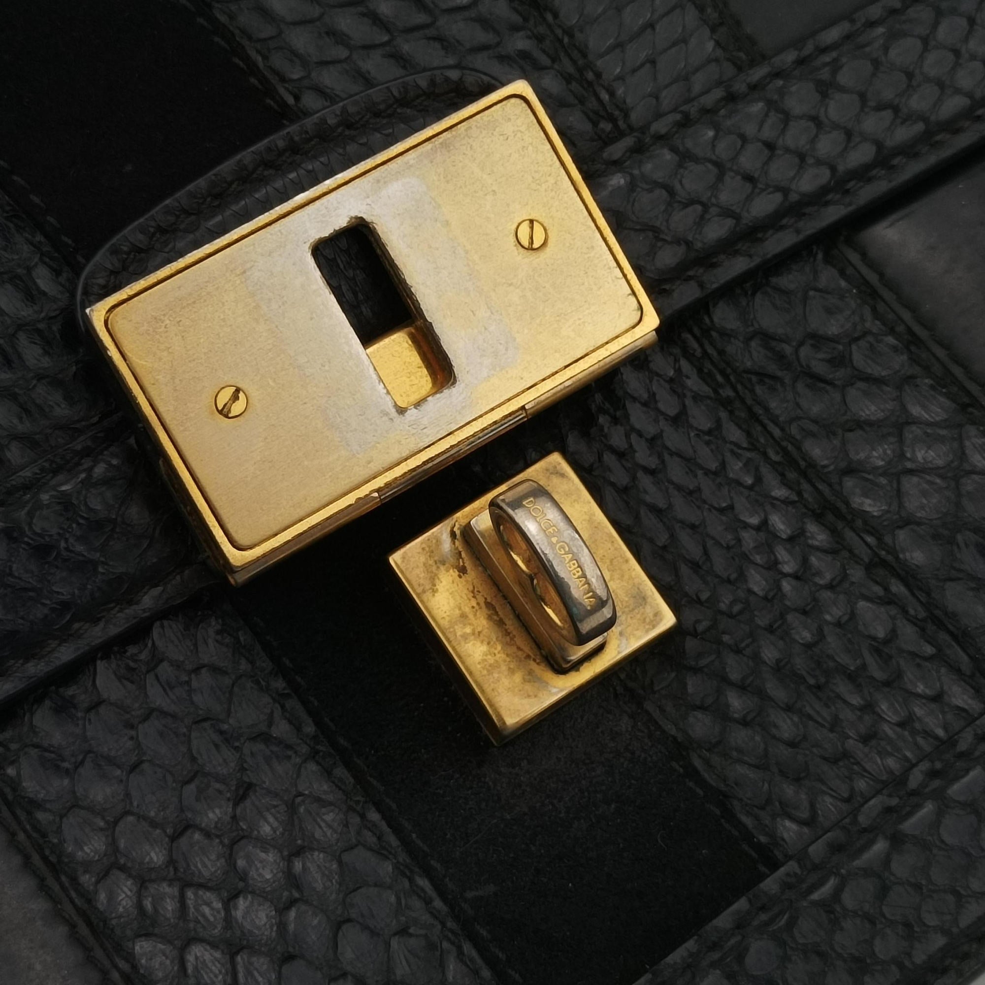 Vintage Dolce & Gabbana Rosalia Top Handle Black Leather×Suede×Python  shoulderbag | stylenewstar