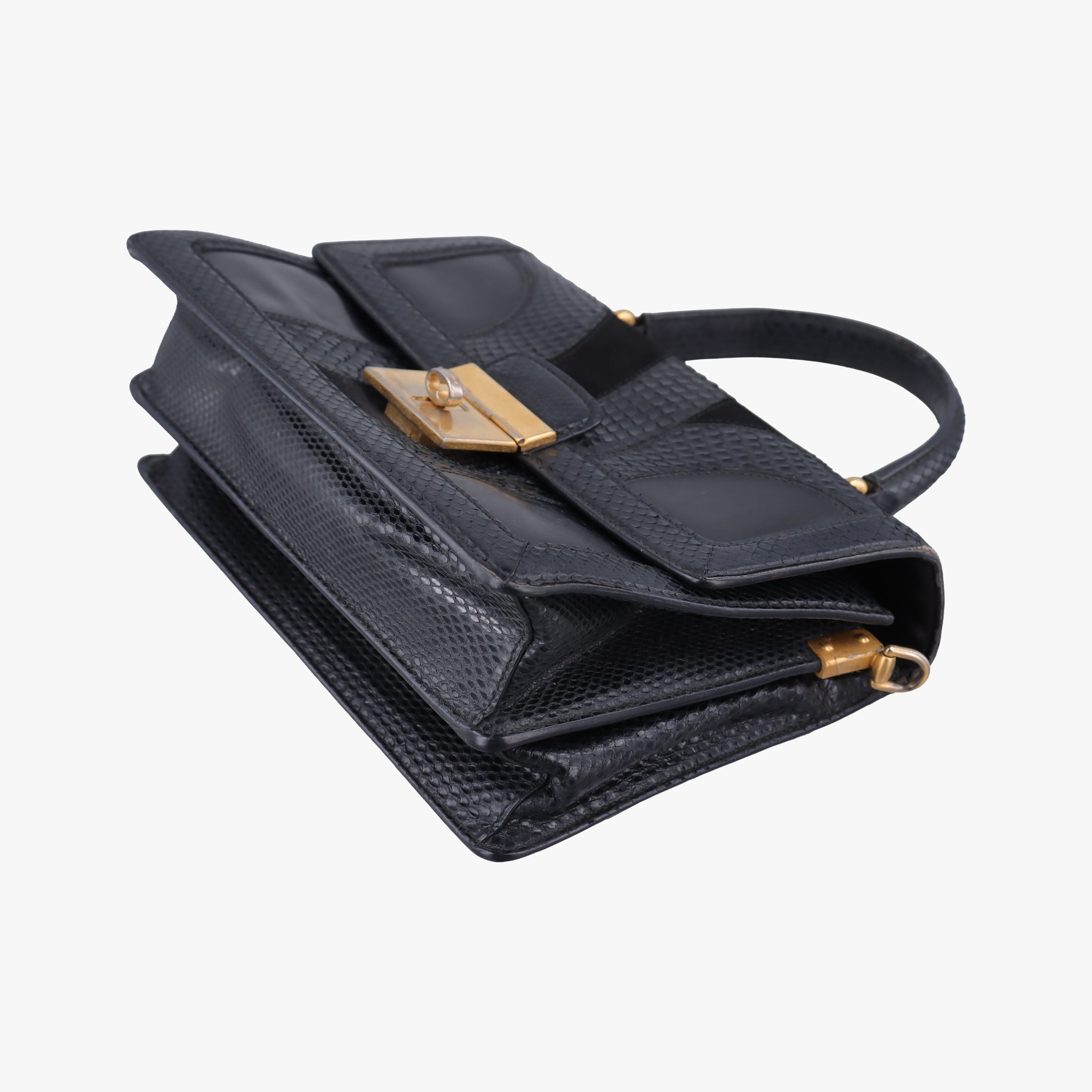 Vintage Dolce & Gabbana Rosalia Top Handle Black Leather×Suede×Python  shoulderbag | stylenewstar