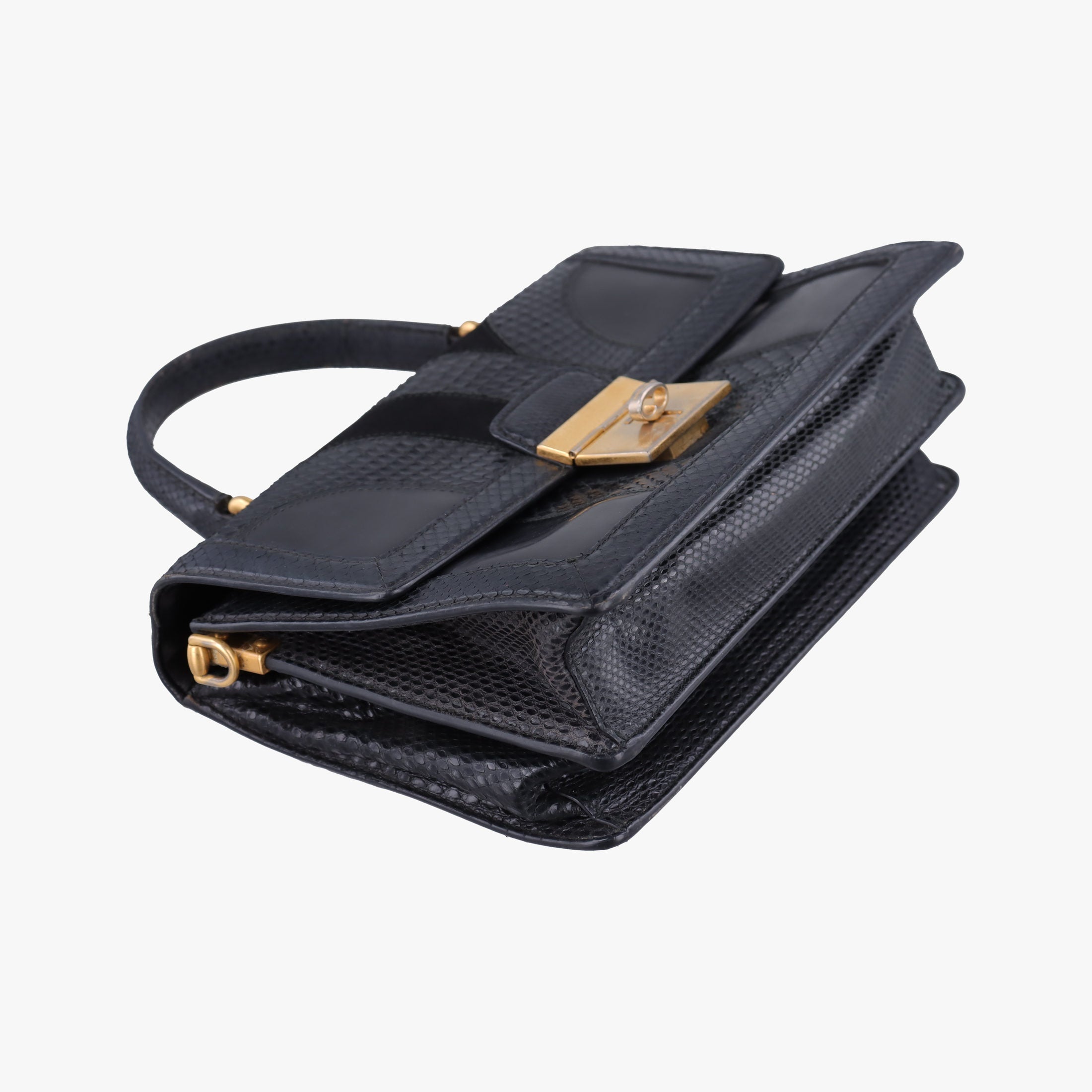 Vintage Dolce & Gabbana Rosalia Top Handle Black Leather×Suede×Python  shoulderbag | stylenewstar