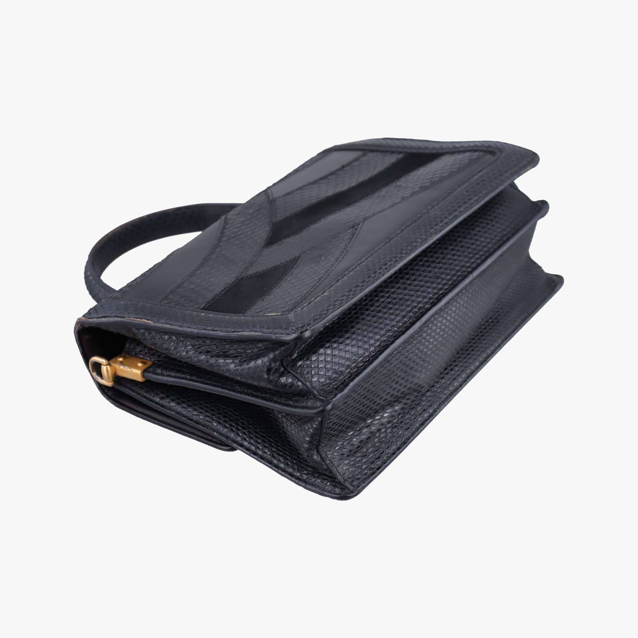 Vintage Dolce & Gabbana Rosalia Top Handle Black Leather×Suede×Python  shoulderbag | stylenewstar