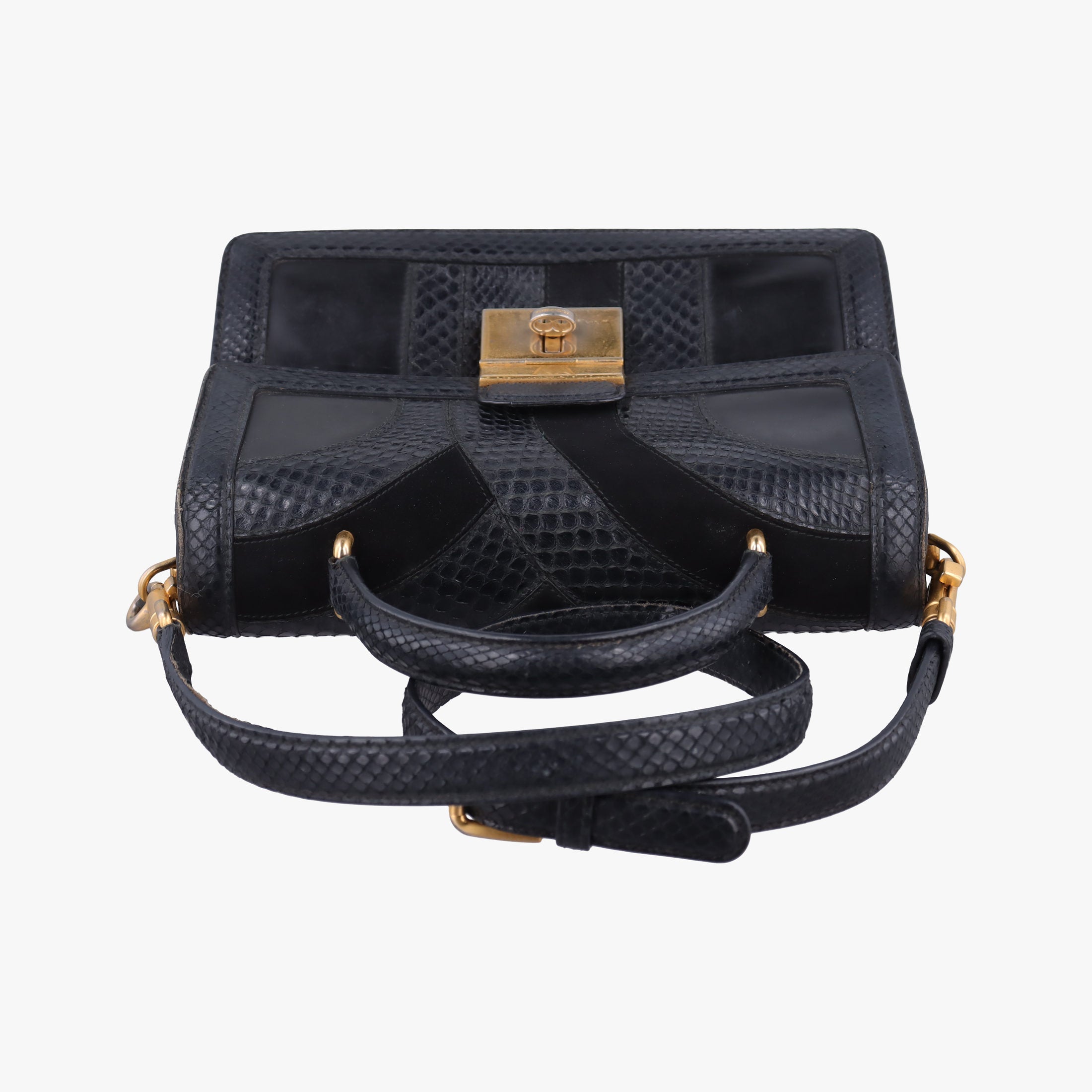 Vintage Dolce & Gabbana Rosalia Top Handle Black Leather×Suede×Python  shoulderbag | stylenewstar