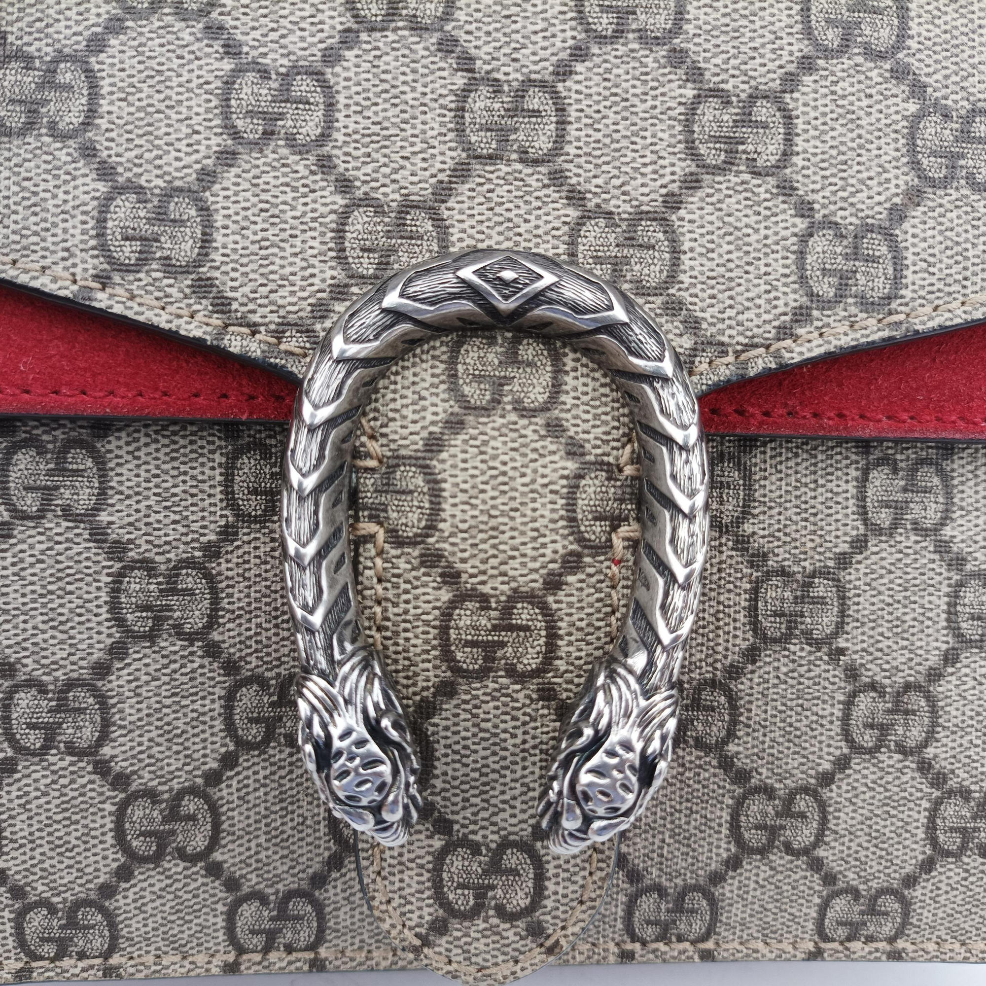 Pre-owned Gucci Dionysus beige×red PVC coated canvas × suede 421970 shoulderbag | stylenewstar