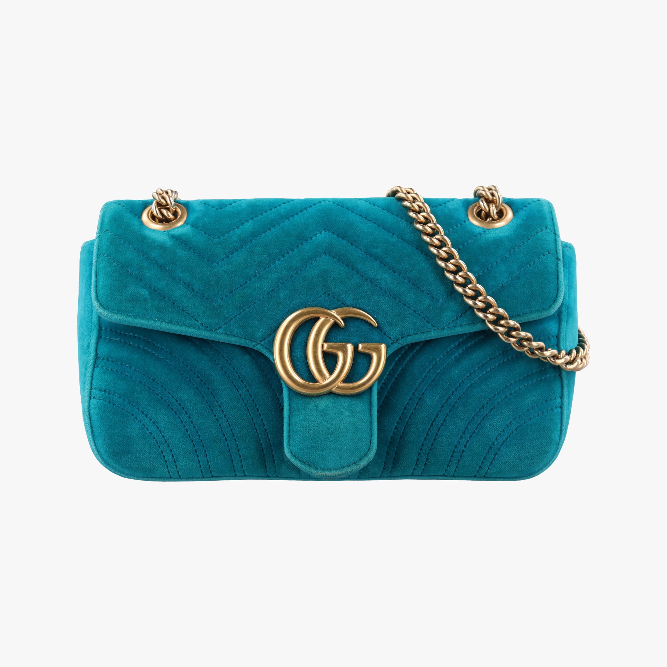Secondhand Gucci GG Marmont Blue velour 443497 shoulderbag | stylenewstar