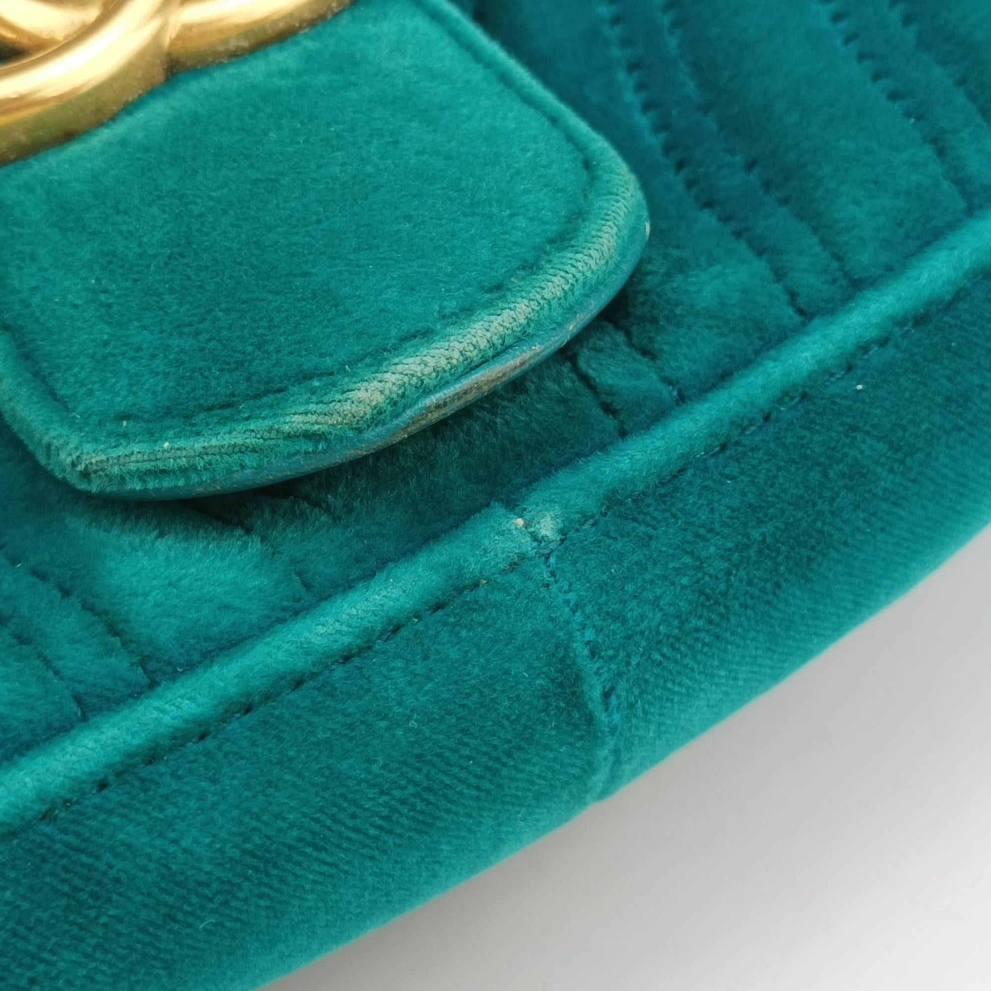 Secondhand Gucci GG Marmont Blue velour 443497 shoulderbag | stylenewstar