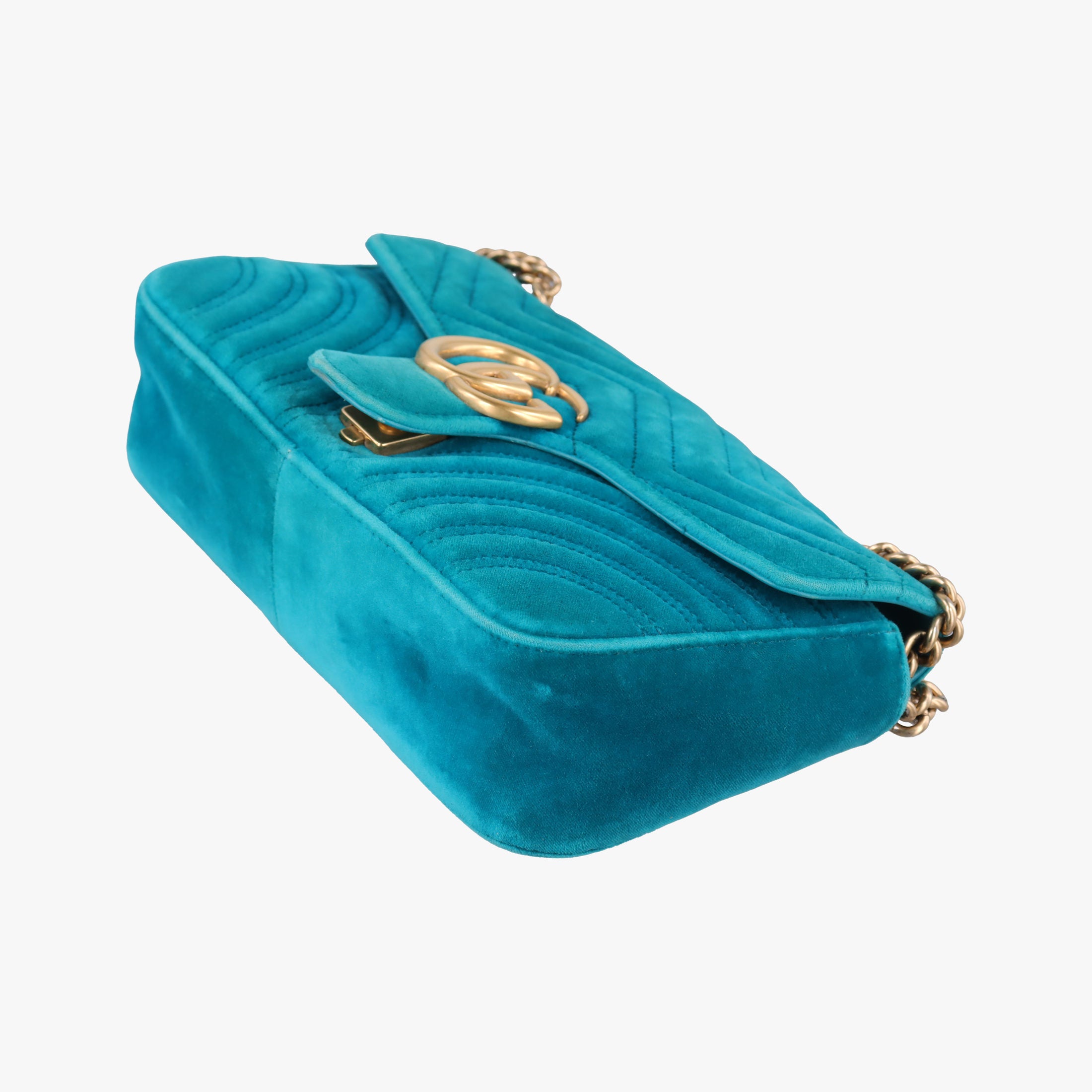 Secondhand Gucci GG Marmont Blue velour 443497 shoulderbag | stylenewstar