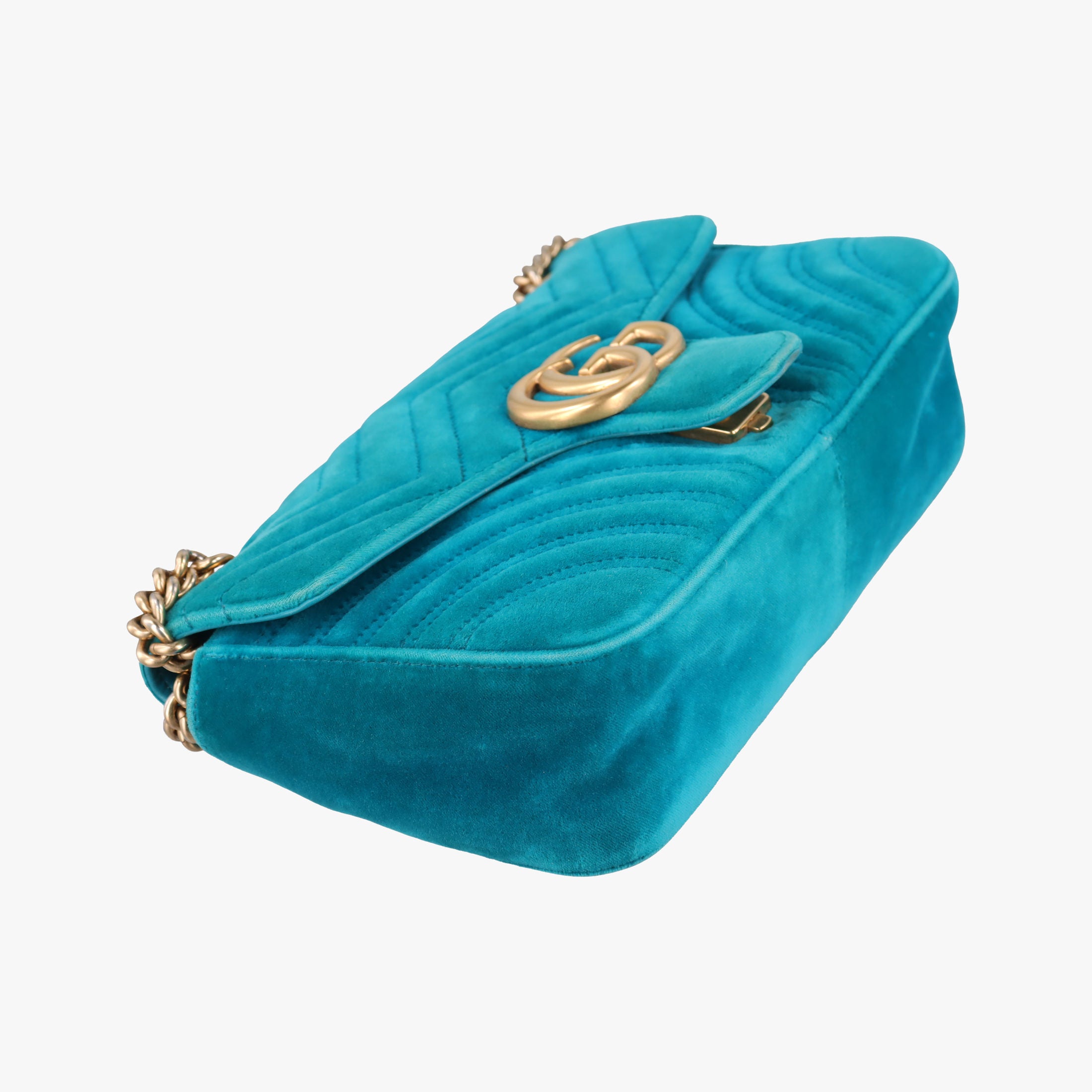 Secondhand Gucci GG Marmont Blue velour 443497 shoulderbag | stylenewstar