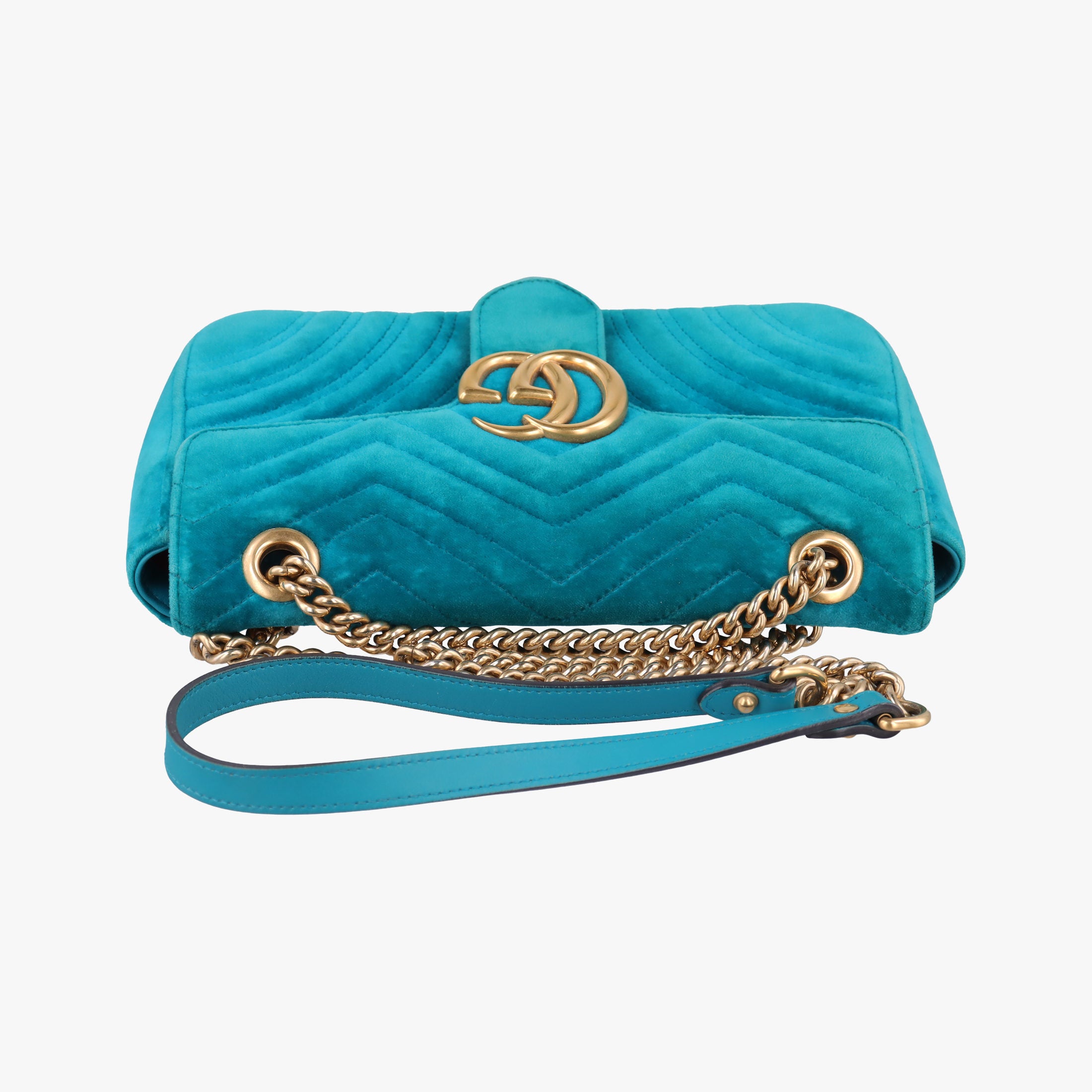 Secondhand Gucci GG Marmont Blue velour 443497 shoulderbag | stylenewstar