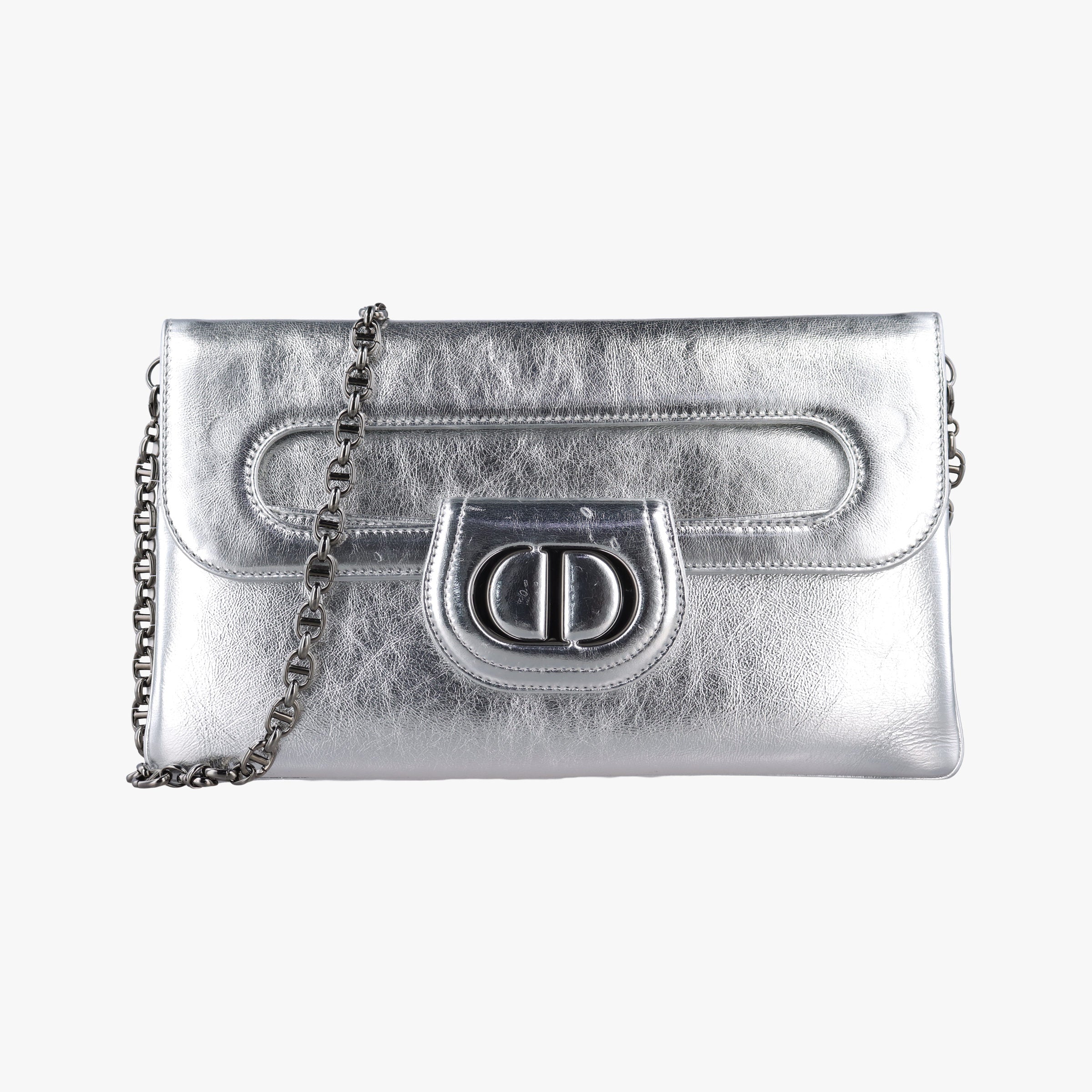 Secondhand Christian Dior Dior double Medium Silver Leather  shoulderbag | stylenewstar